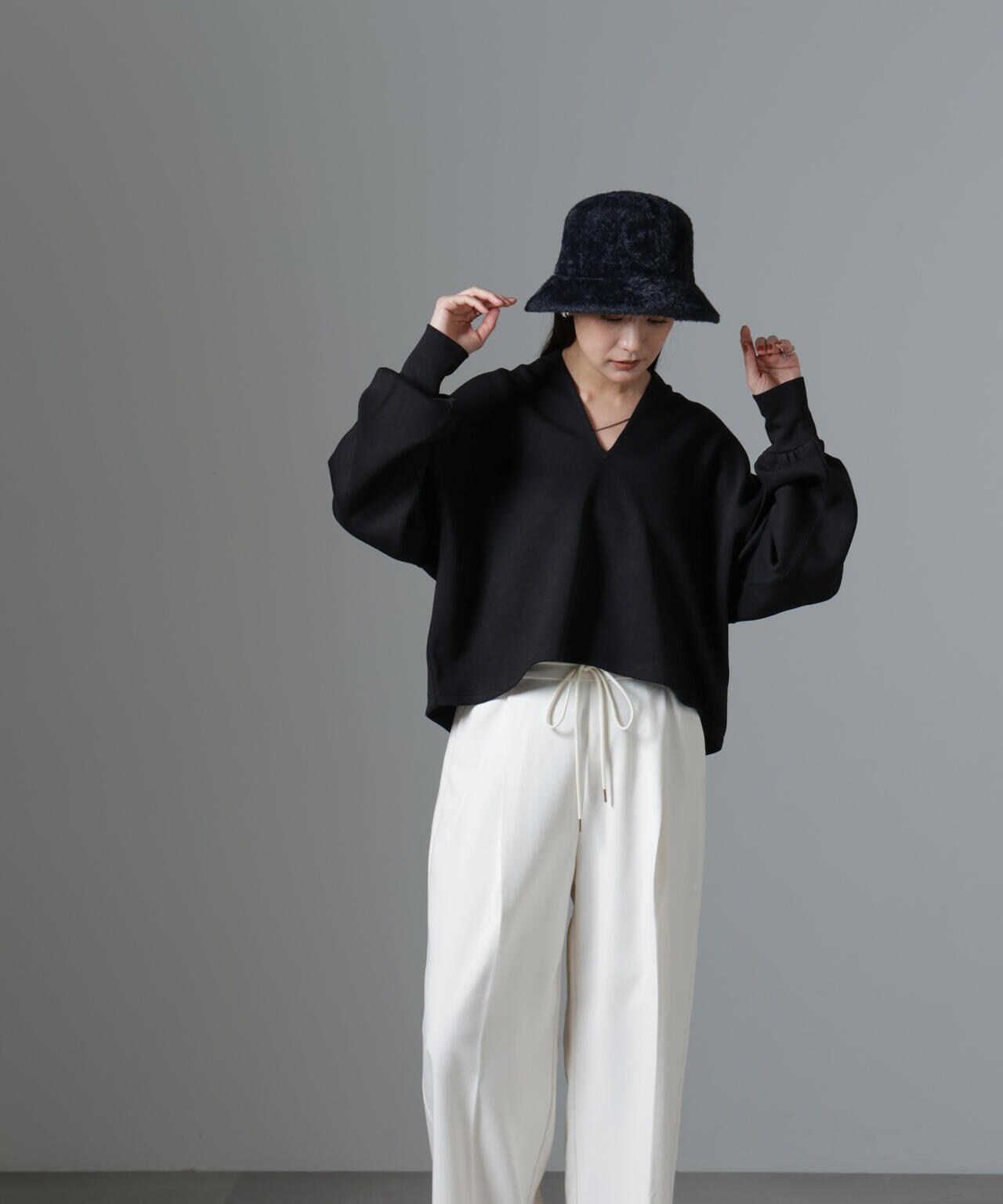 裏起毛ダンボールカットキーネックトップス(セットアップ可) 6734223325