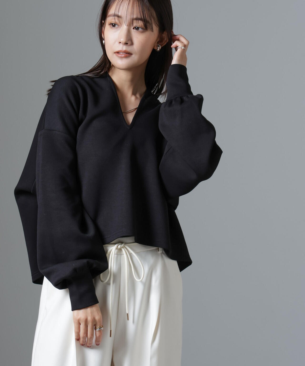 裏起毛ダンボールカットキーネックトップス(セットアップ可) 6734223325