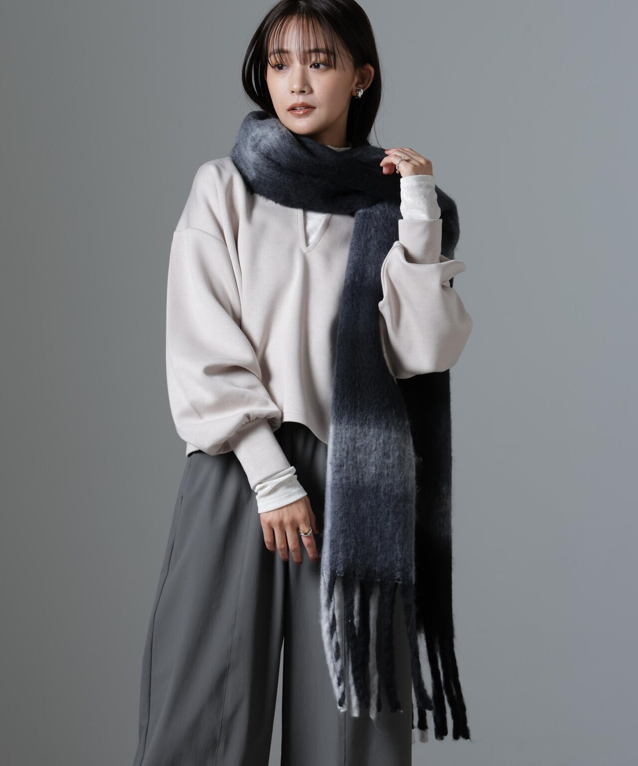 裏起毛ダンボールカットキーネックトップス(セットアップ可) 6734223325