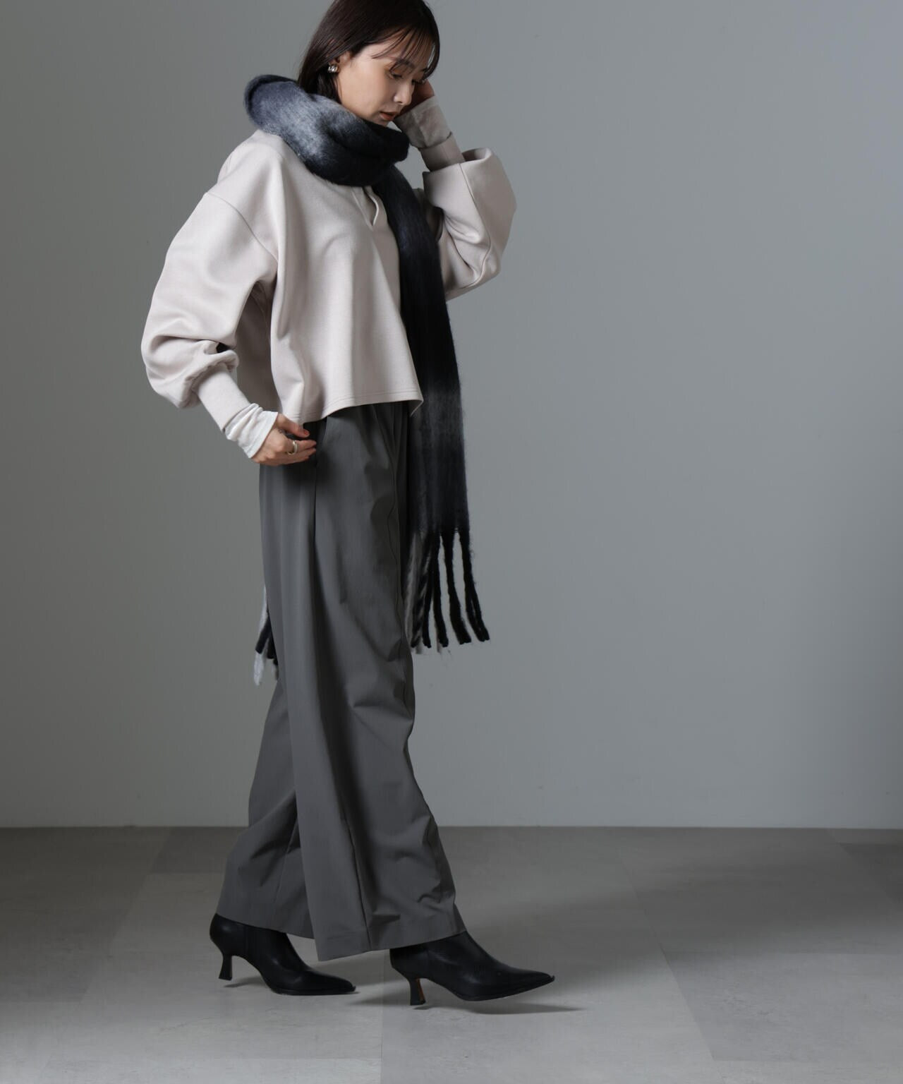 裏起毛ダンボールカットキーネックトップス(セットアップ可) 6734223325