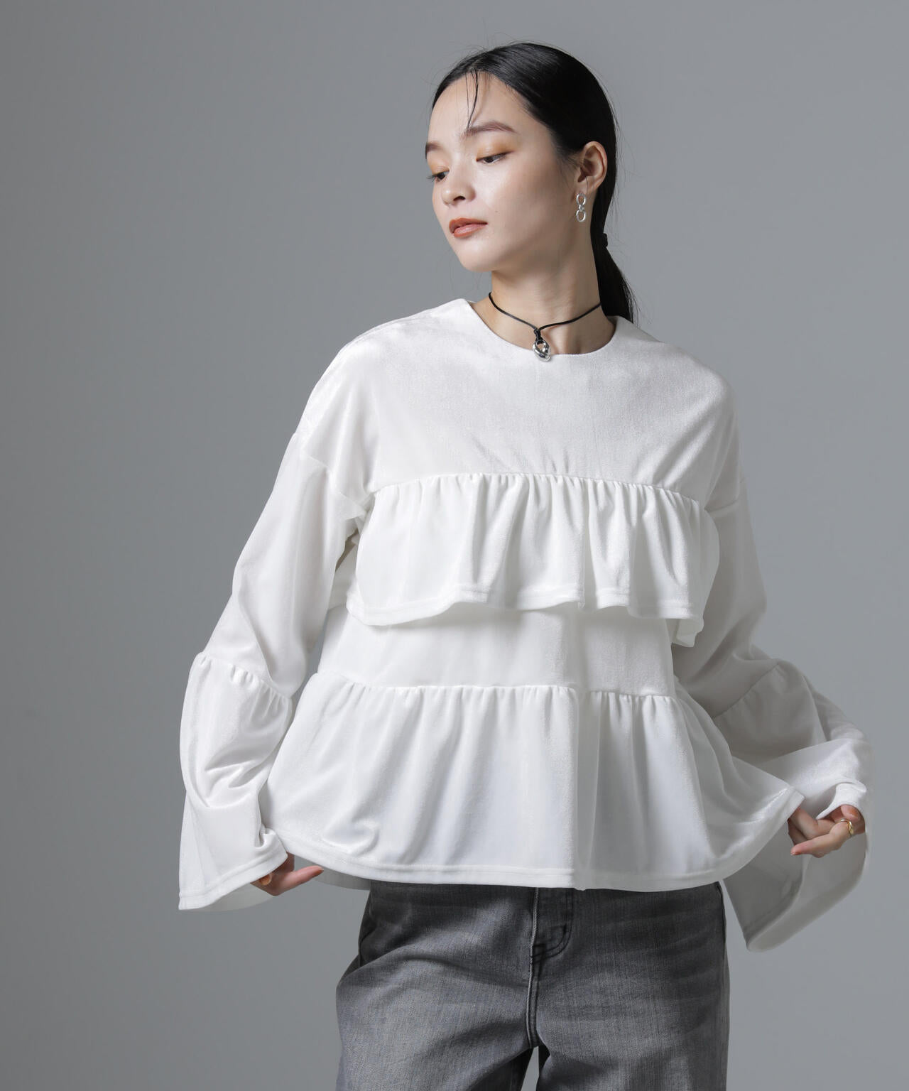 ベロアフリルカットブラウス 6734223326