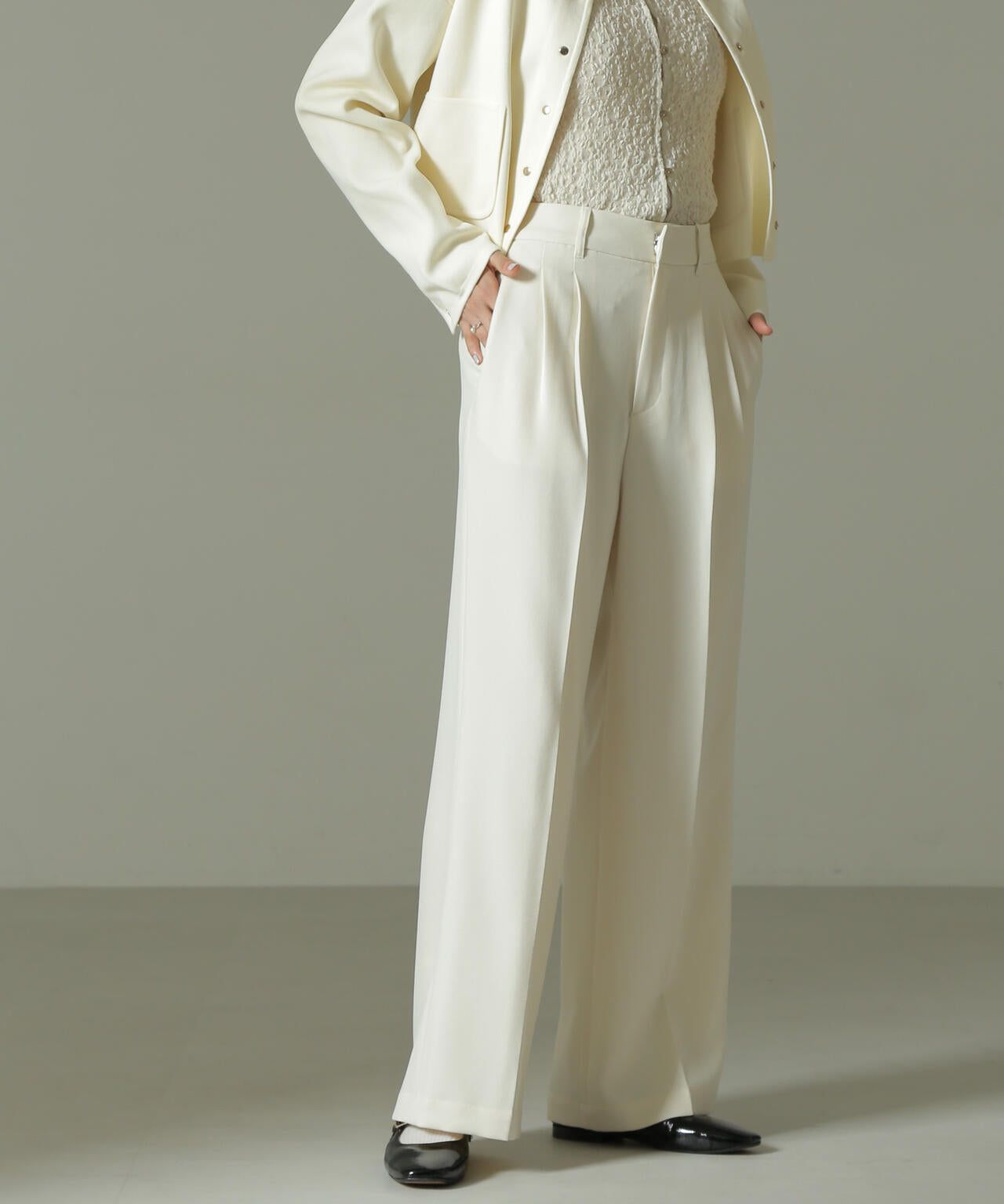 ウールライクタックワイドパンツ 6734227325