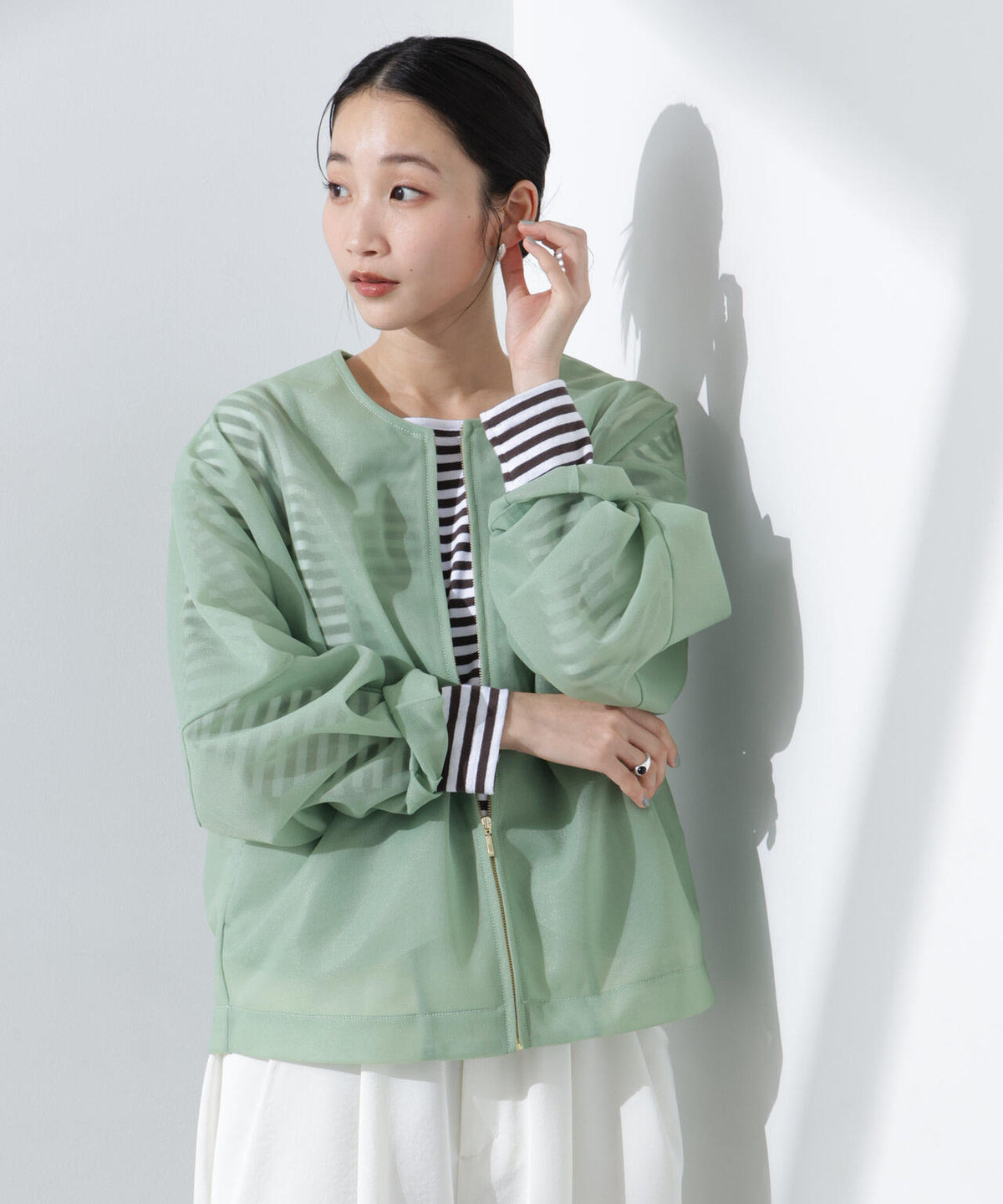 シアーダンボールカットノーカラーZIPupジャケット 6735116302