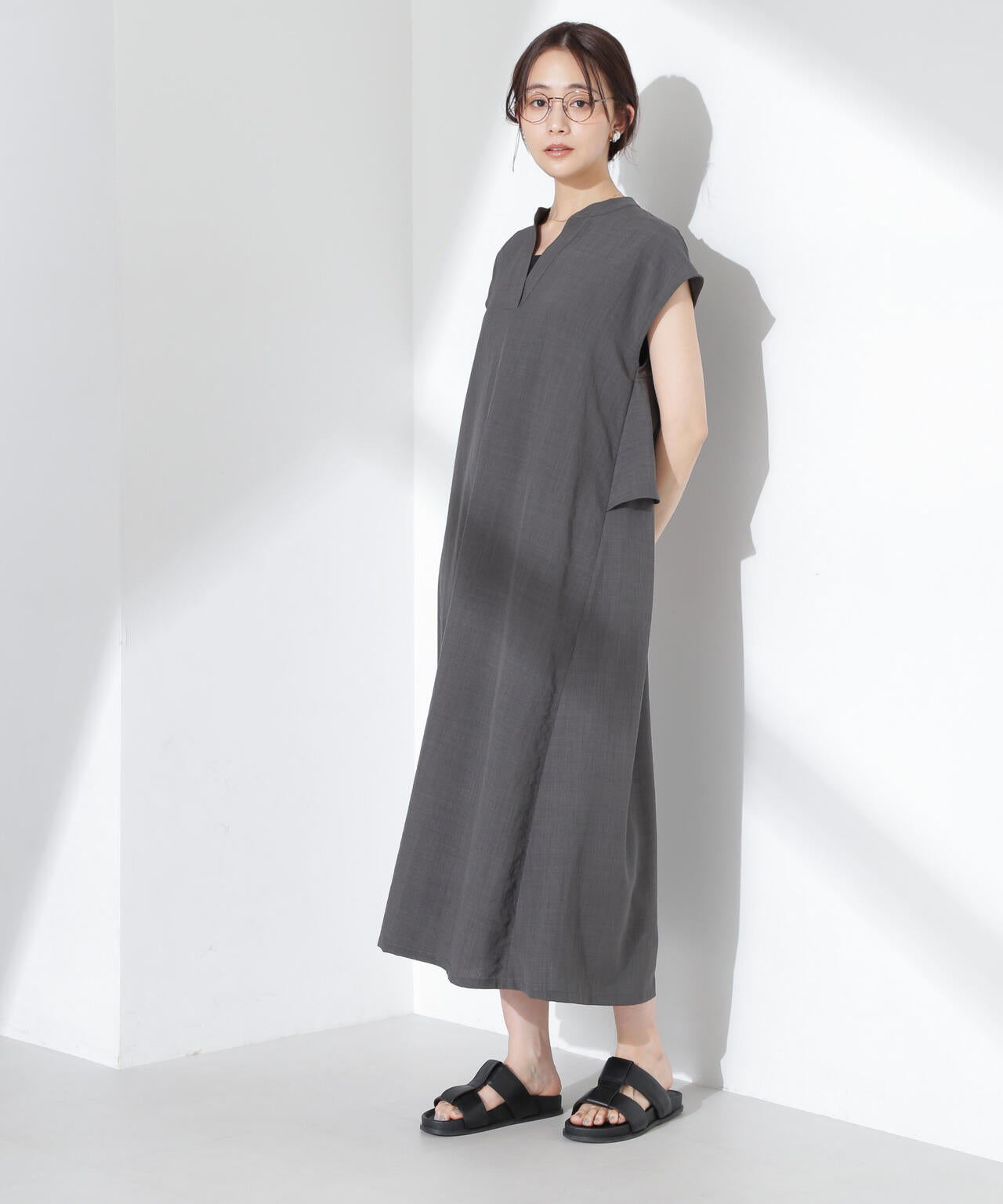 リネンタッチバックフレアスキッパーワンピース 6735119325