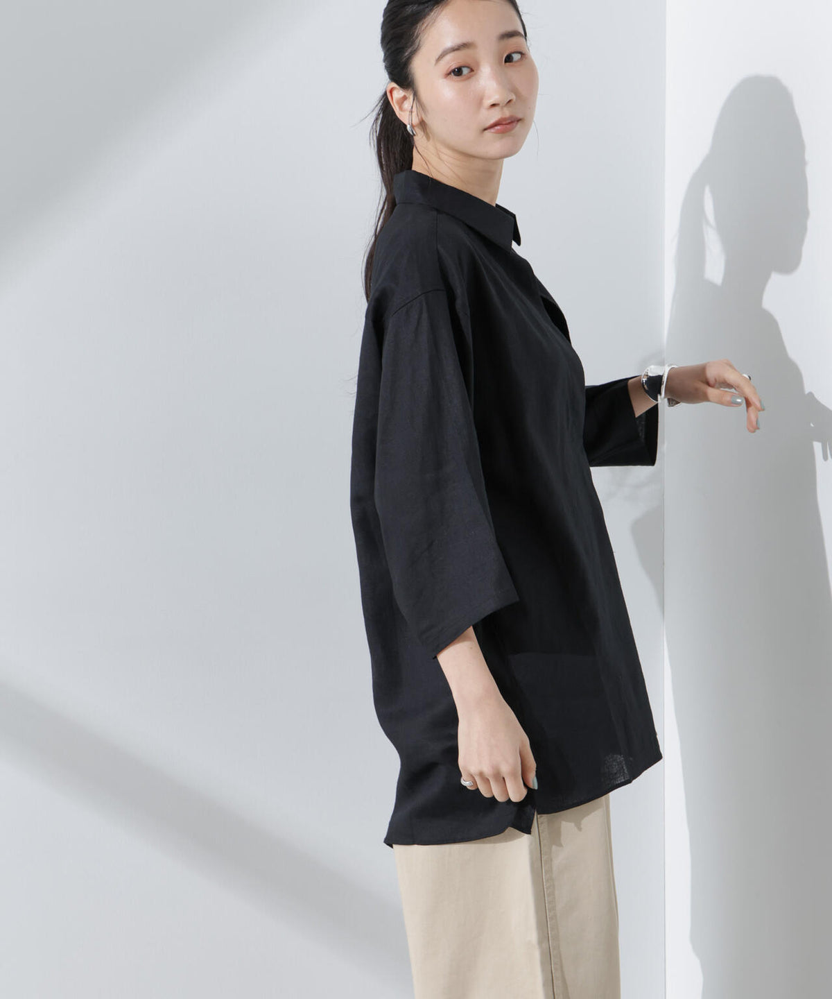 Anti Smell Linen プルオーバーVネックシャツ 6735121301