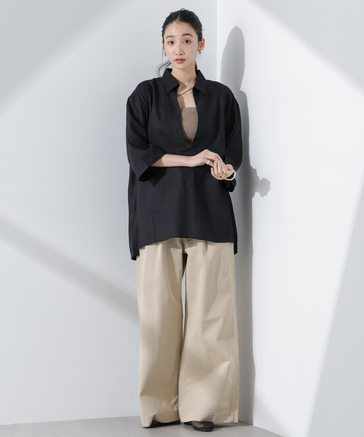 Anti Smell Linen プルオーバーVネックシャツ 6735121301