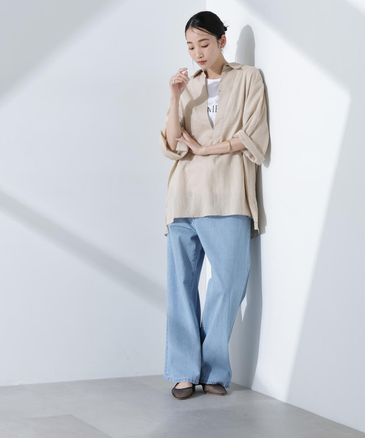 Anti Smell Linen プルオーバーVネックシャツ 6735121301