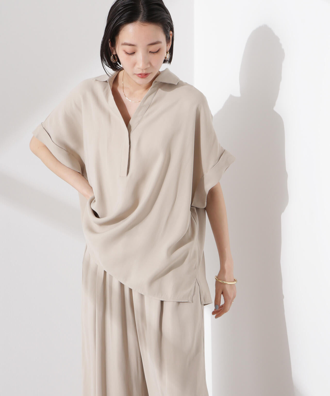 スキッパーワイドスリーブシャツ(セットアップ可) 6735121313