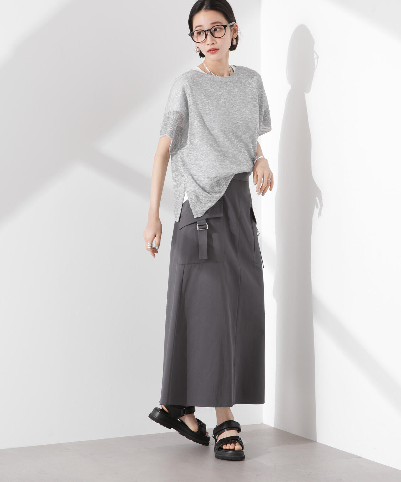 ラメスラブシアーワイドニットトップス 6735122338