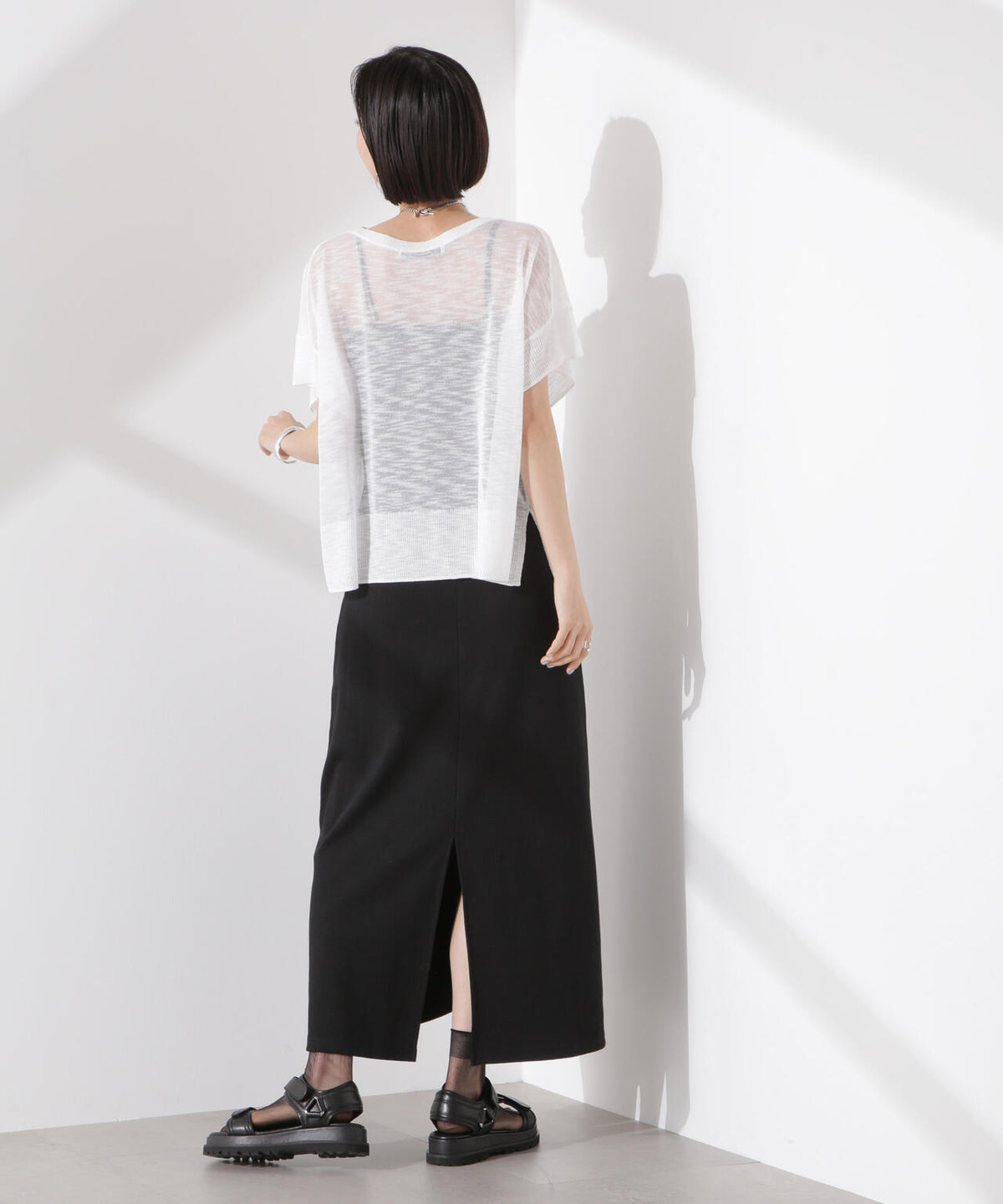 ラメスラブシアーワイドニットトップス 6735122338