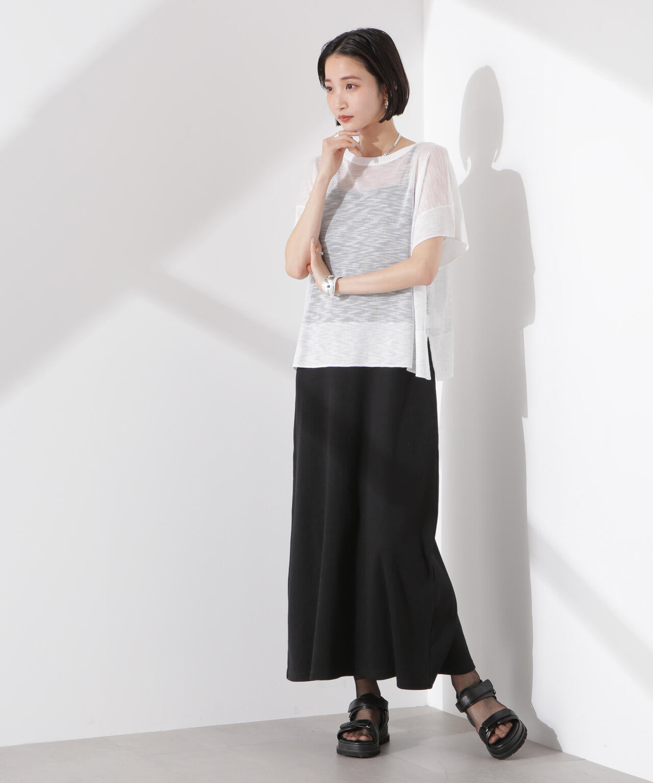 ラメスラブシアーワイドニットトップス 6735122338
