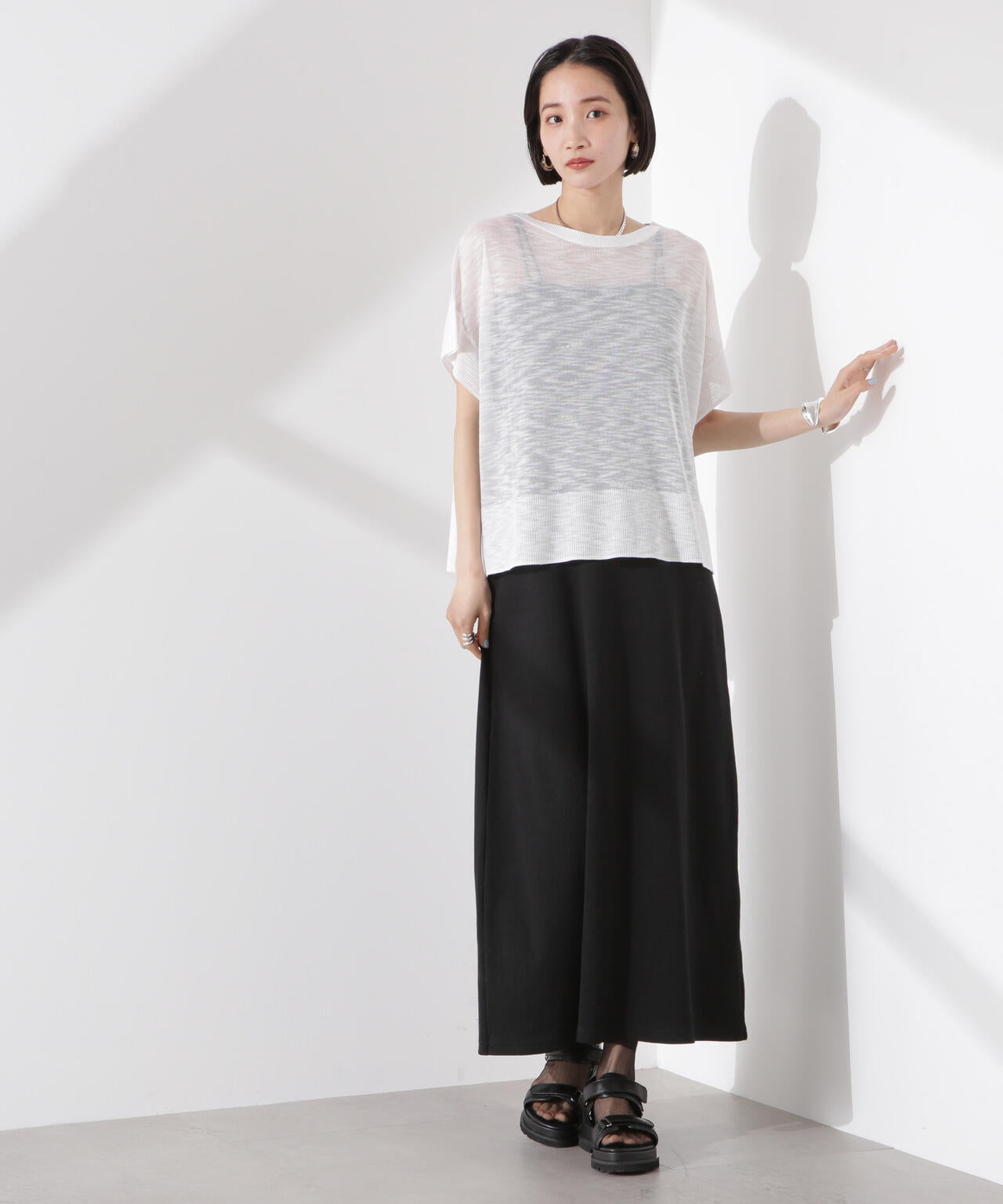 ラメスラブシアーワイドニットトップス 6735122338