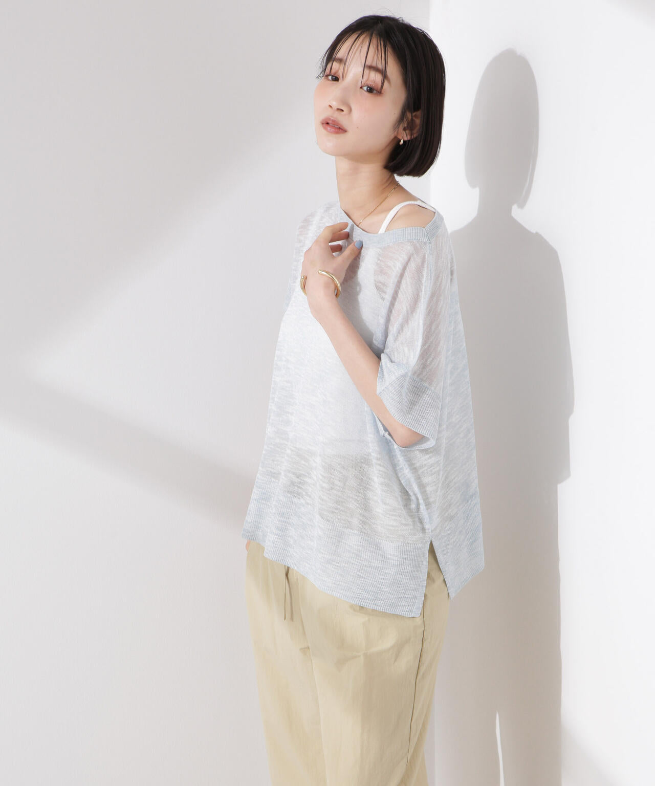 ラメスラブシアーワイドニットトップス 6735122338