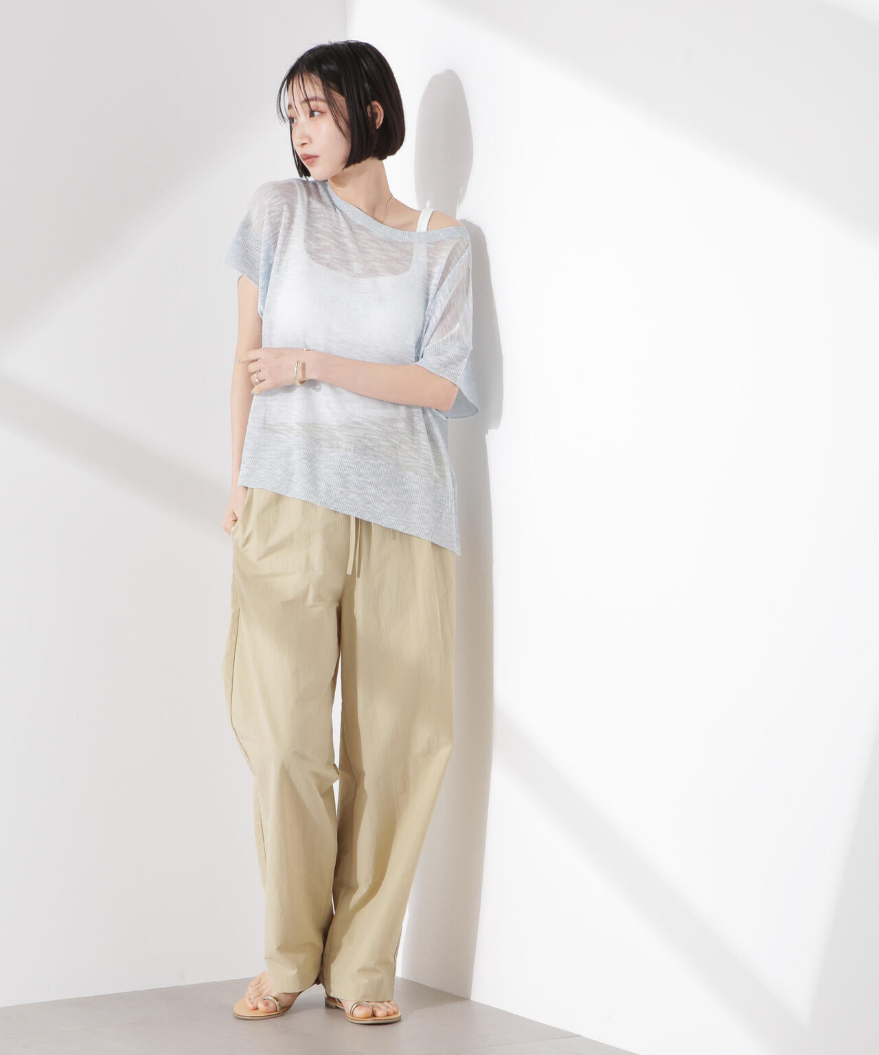 ラメスラブシアーワイドニットトップス 6735122338