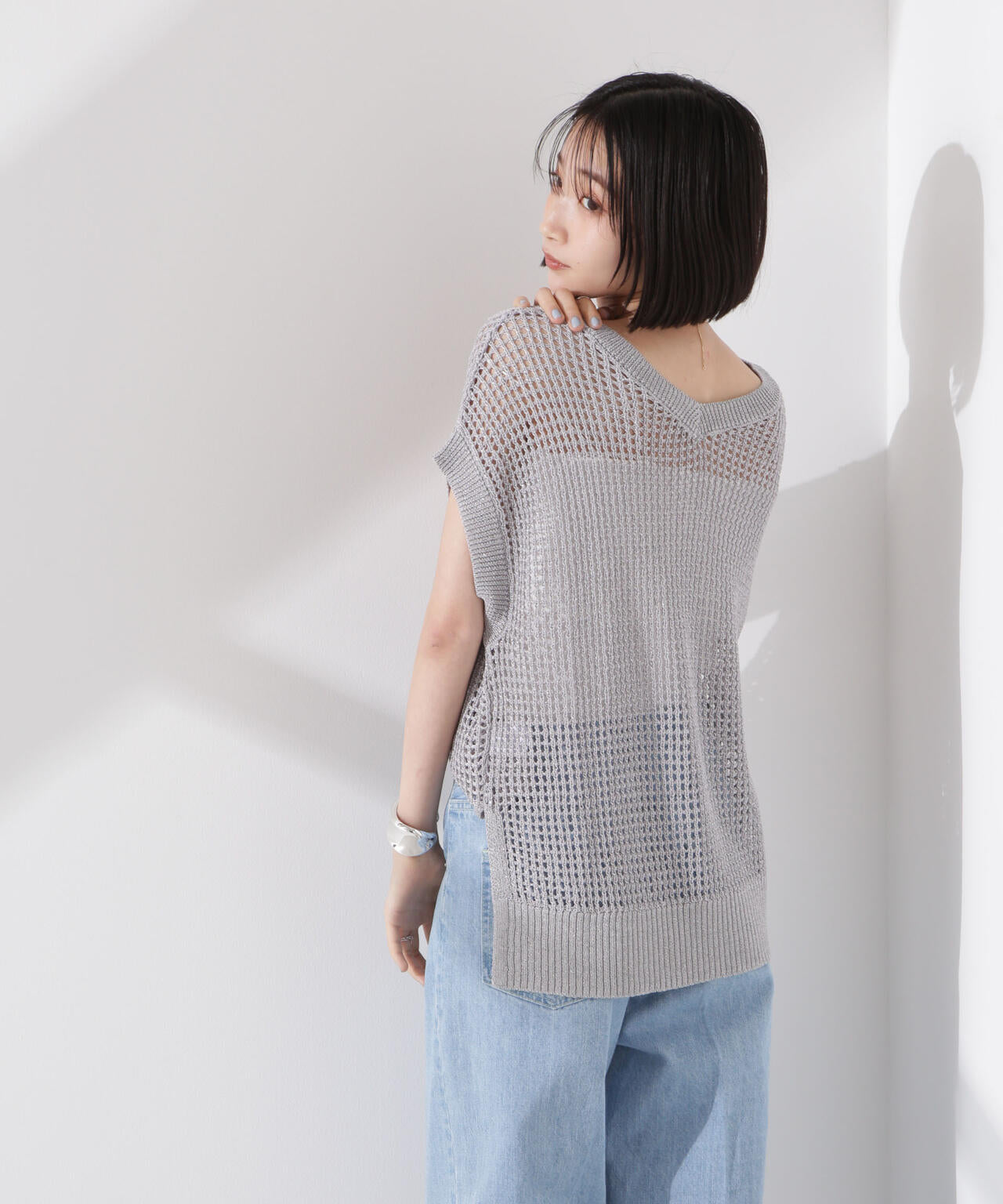 ラメメッシュノースリーブニット (セットアップ可) 6735122339