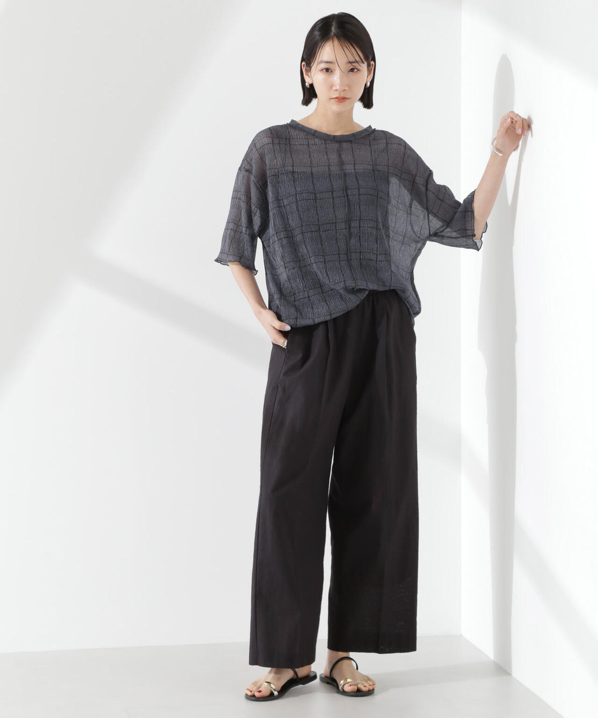 楊柳チェックシアーカットTシャツ 6735124310