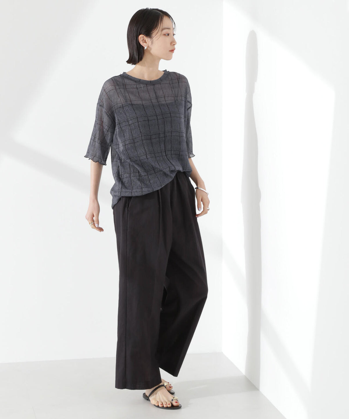 楊柳チェックシアーカットTシャツ 6735124310