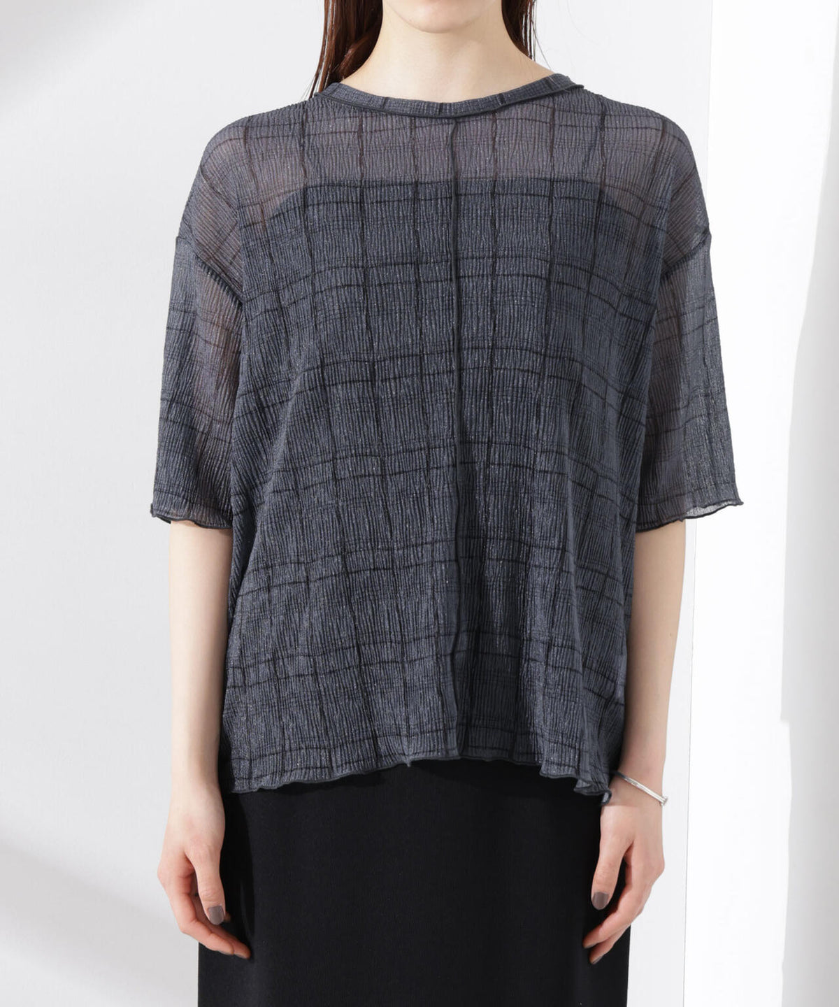 楊柳チェックシアーカットTシャツ 6735124310