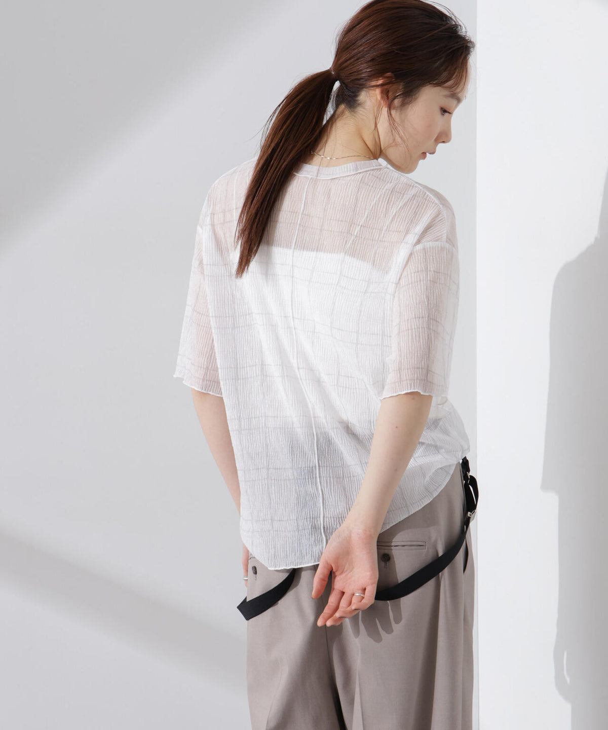 楊柳チェックシアーカットTシャツ 6735124310