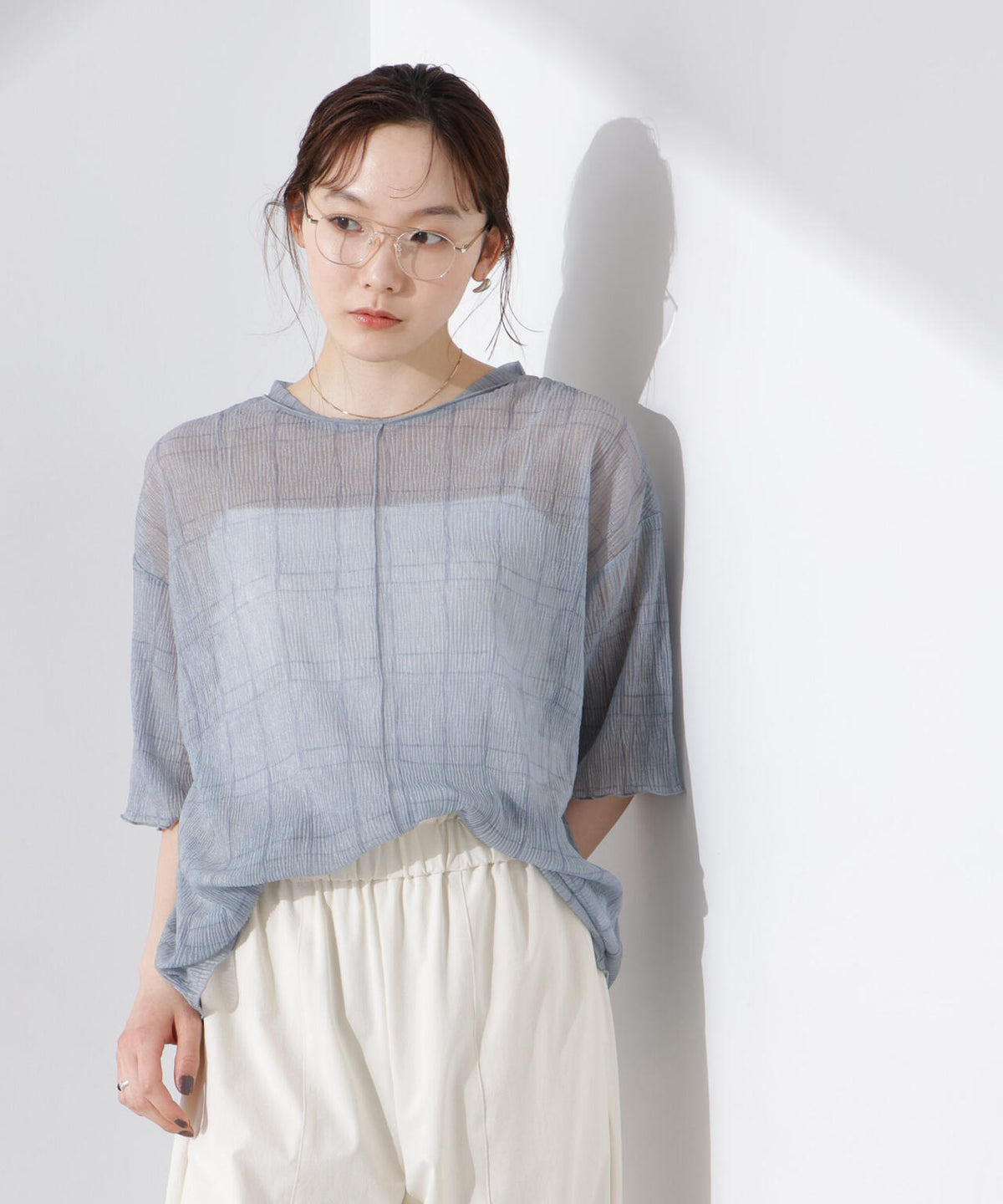 楊柳チェックシアーカットTシャツ 6735124310