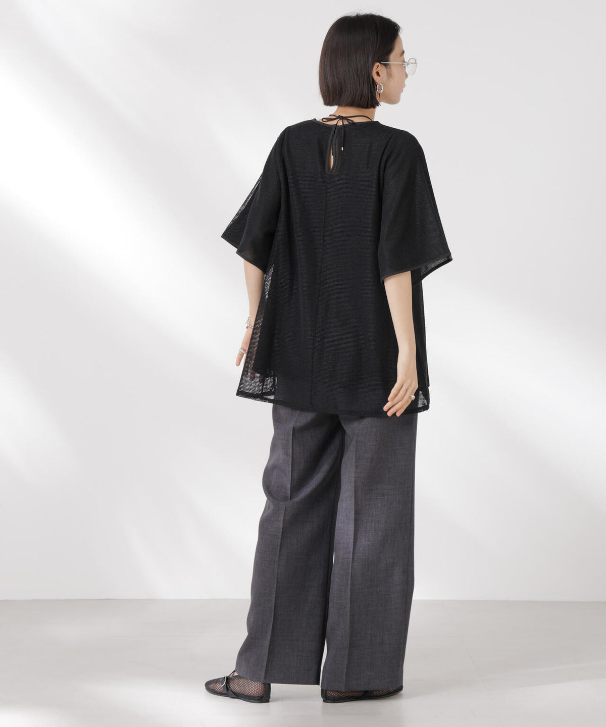 メッシュ×シフォンコンビチュニックトップス 6735124323