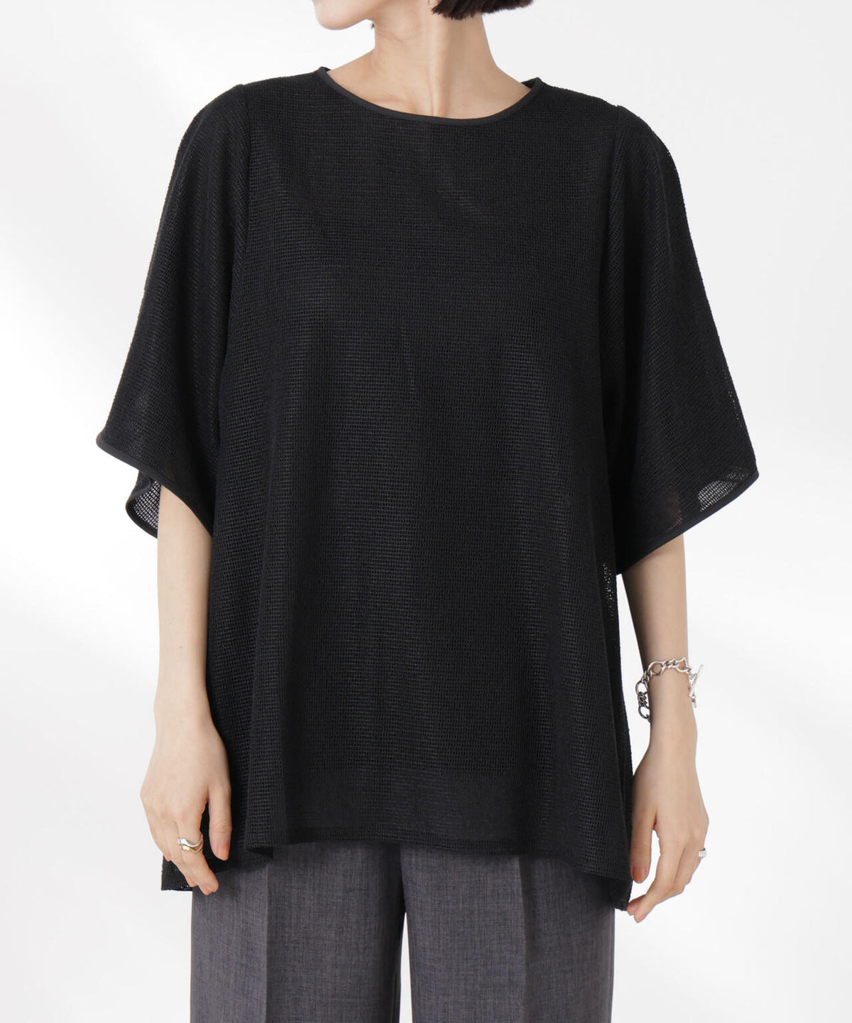 メッシュ×シフォンコンビチュニックトップス 6735124323