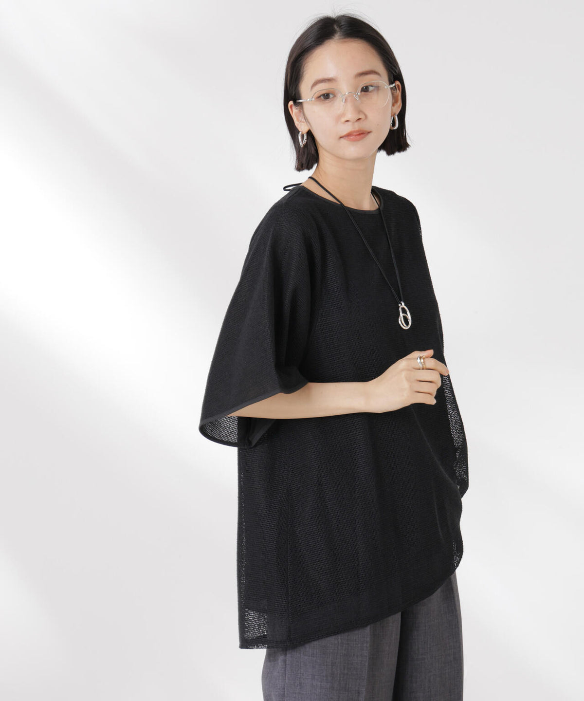 メッシュ×シフォンコンビチュニックトップス 6735124323