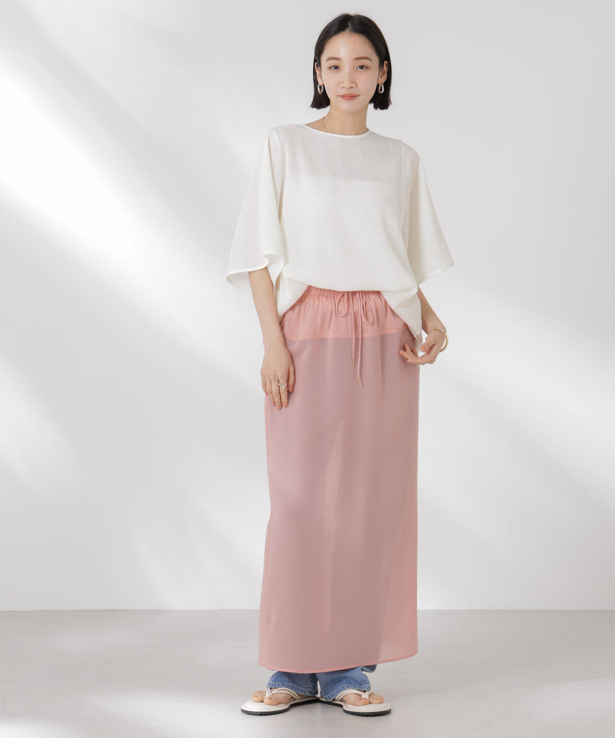 メッシュ×シフォンコンビチュニックトップス 6735124323