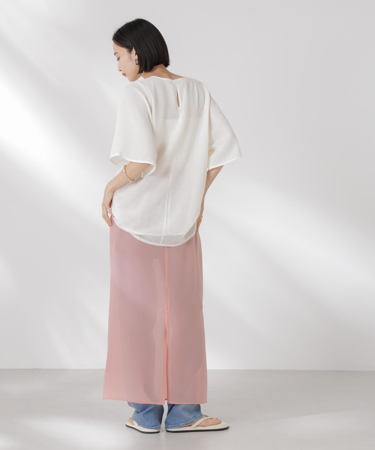 メッシュ×シフォンコンビチュニックトップス 6735124323