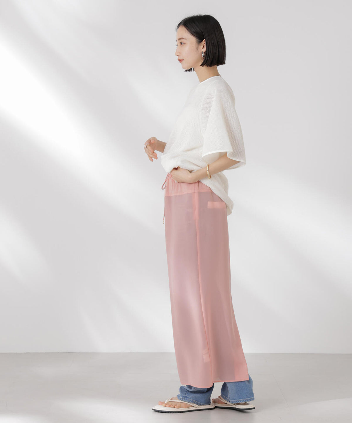 メッシュ×シフォンコンビチュニックトップス 6735124323