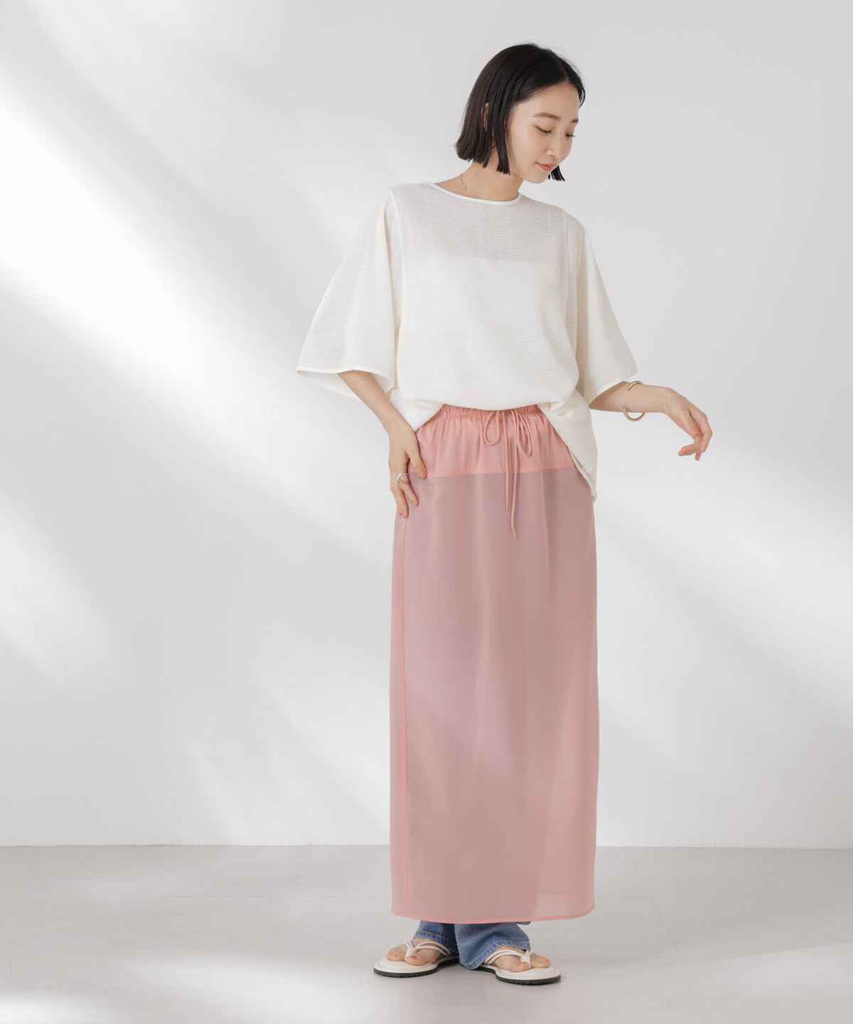 メッシュ×シフォンコンビチュニックトップス 6735124323