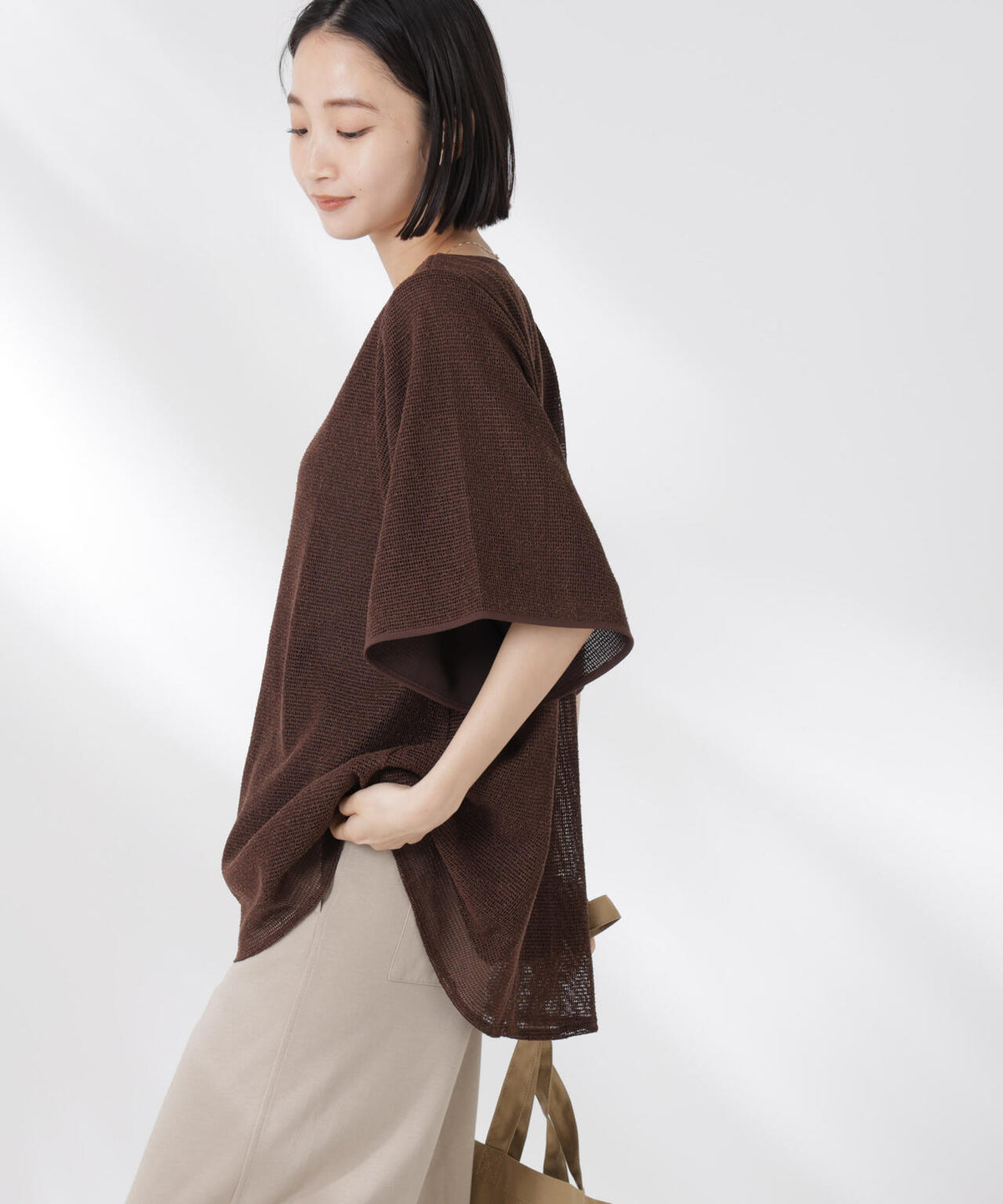 メッシュ×シフォンコンビチュニックトップス 6735124323