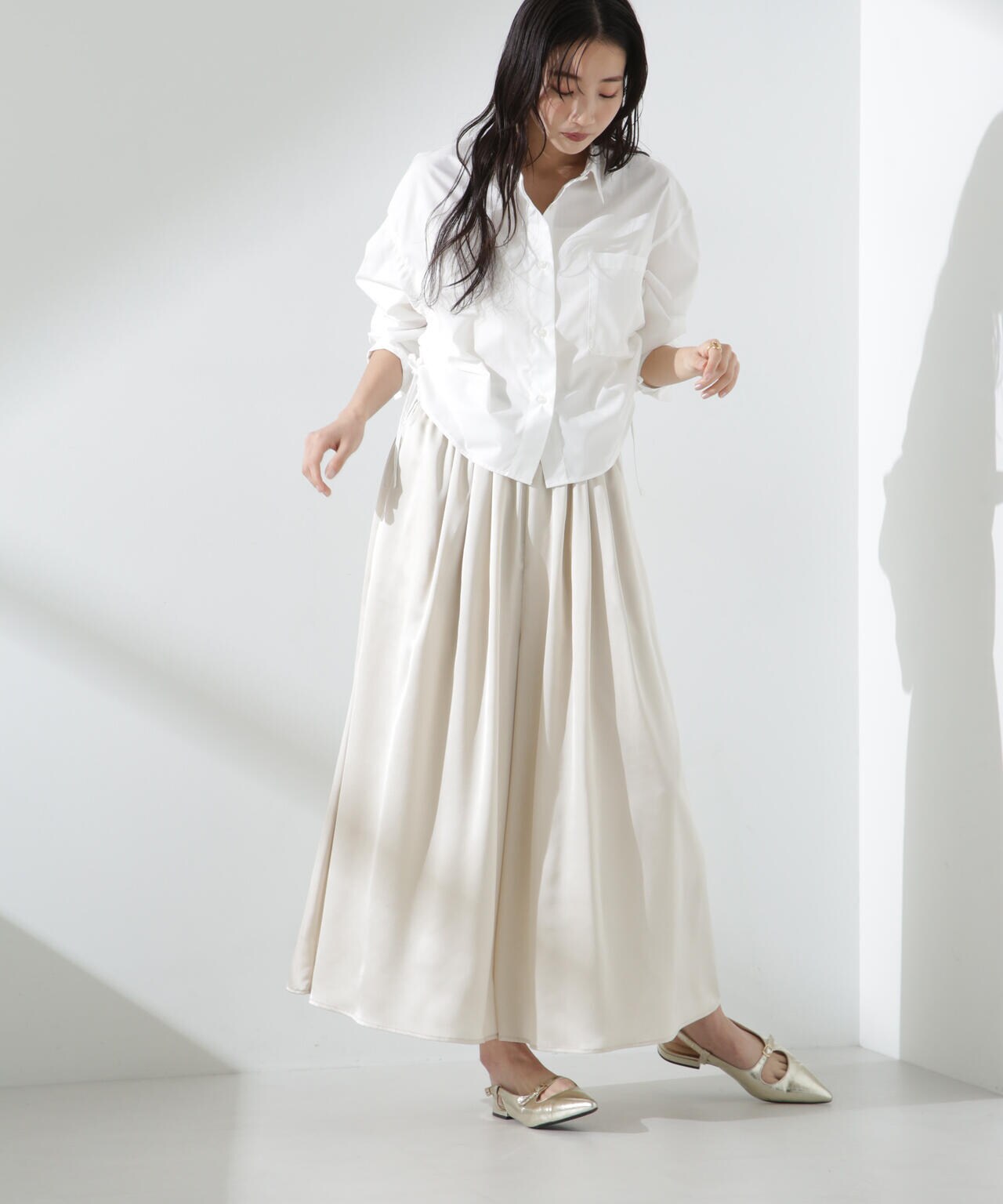 サテンギャザースカートパンツ(セットアップ可) 6735127306