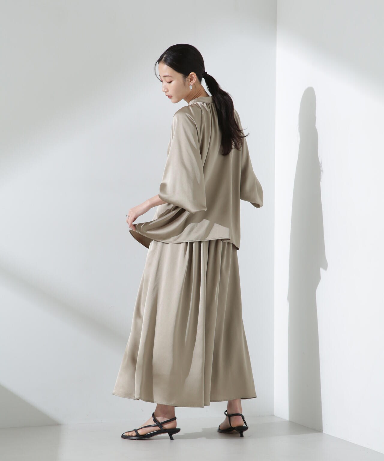 サテンギャザースカートパンツ(セットアップ可) 6735127306