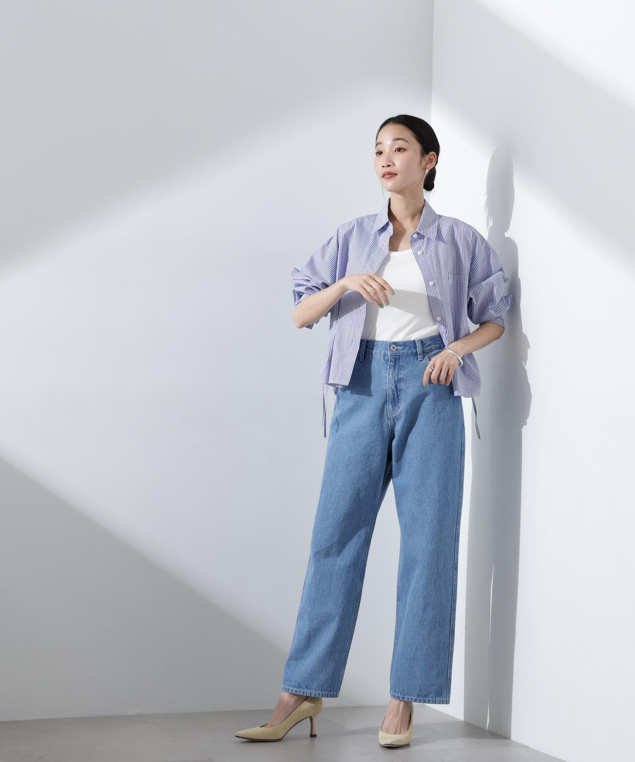 テーパードストレートデニムパンツ(セットアップ可) 6735127308