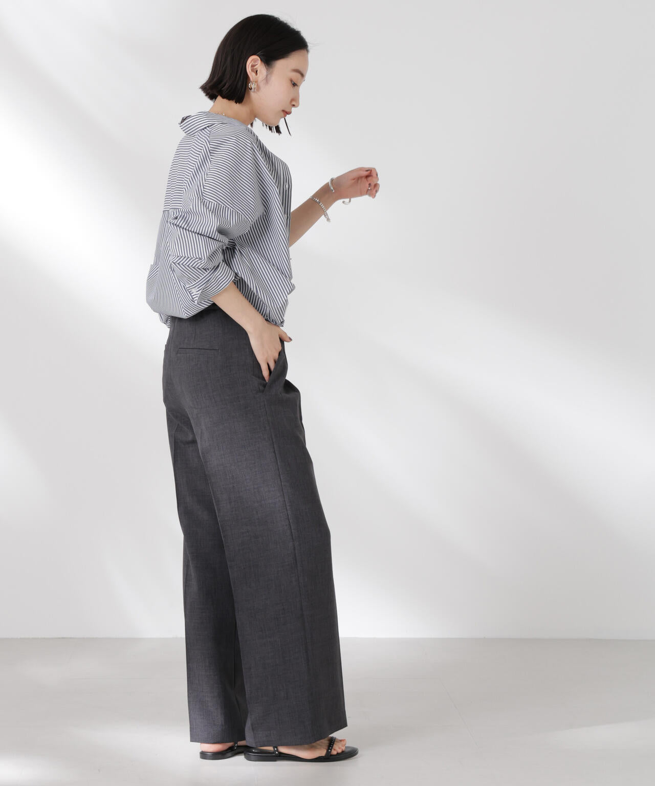 リネンライクセンタープレスタックパンツ(セットアップ可) 6735127324