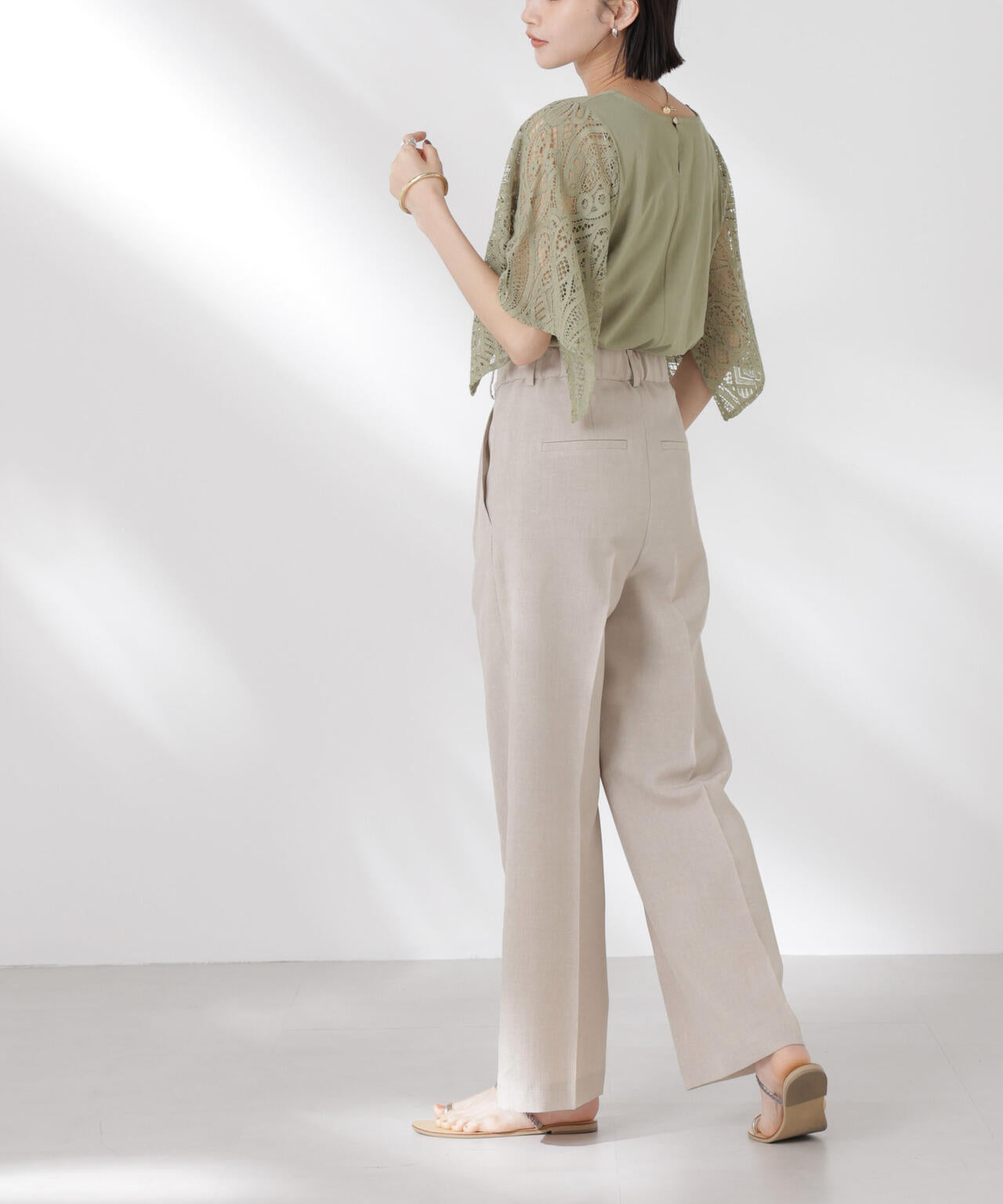 リネンライクセンタープレスタックパンツ(セットアップ可) 6735127324