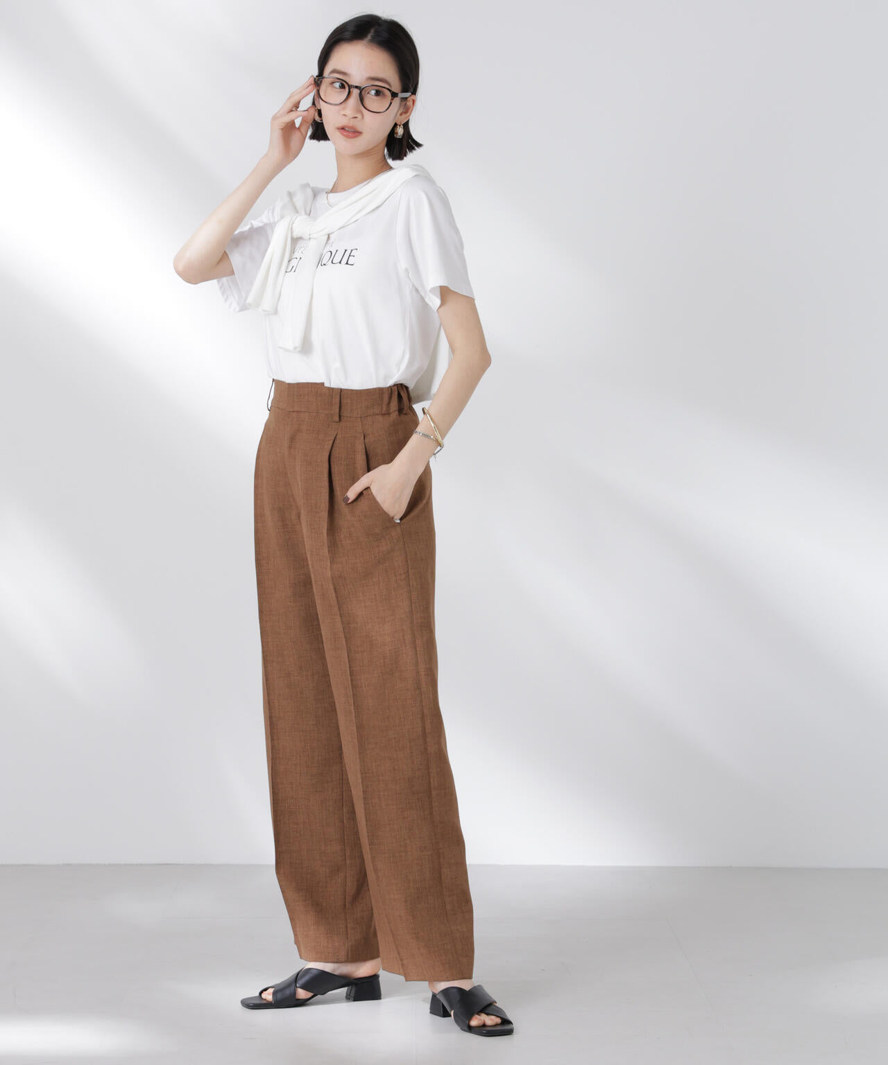 リネンライクセンタープレスタックパンツ(セットアップ可) 6735127324
