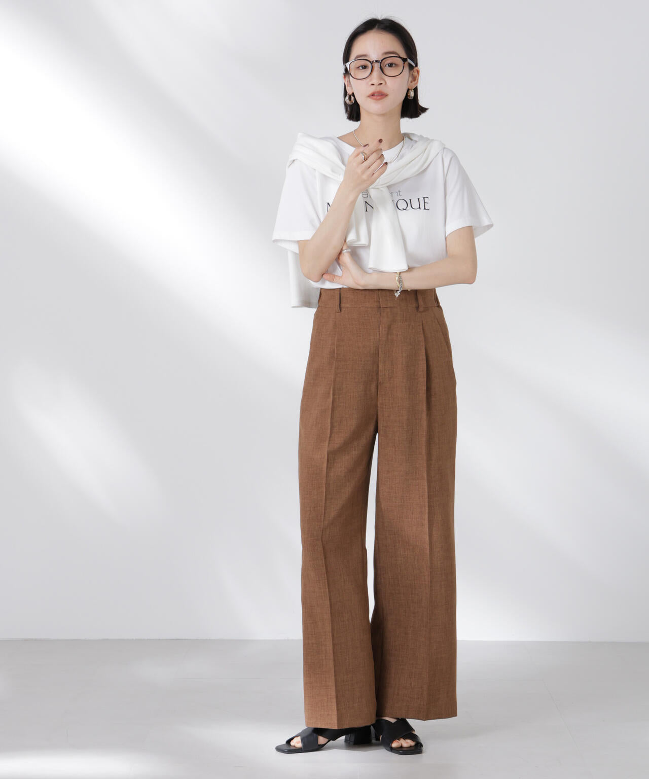 リネンライクセンタープレスタックパンツ(セットアップ可) 6735127324
