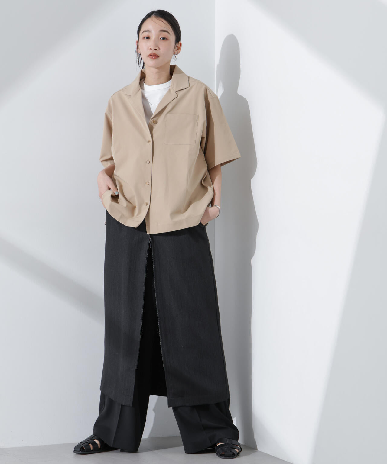 メタリックフロントZIPスリットタイトスカート 6735130307