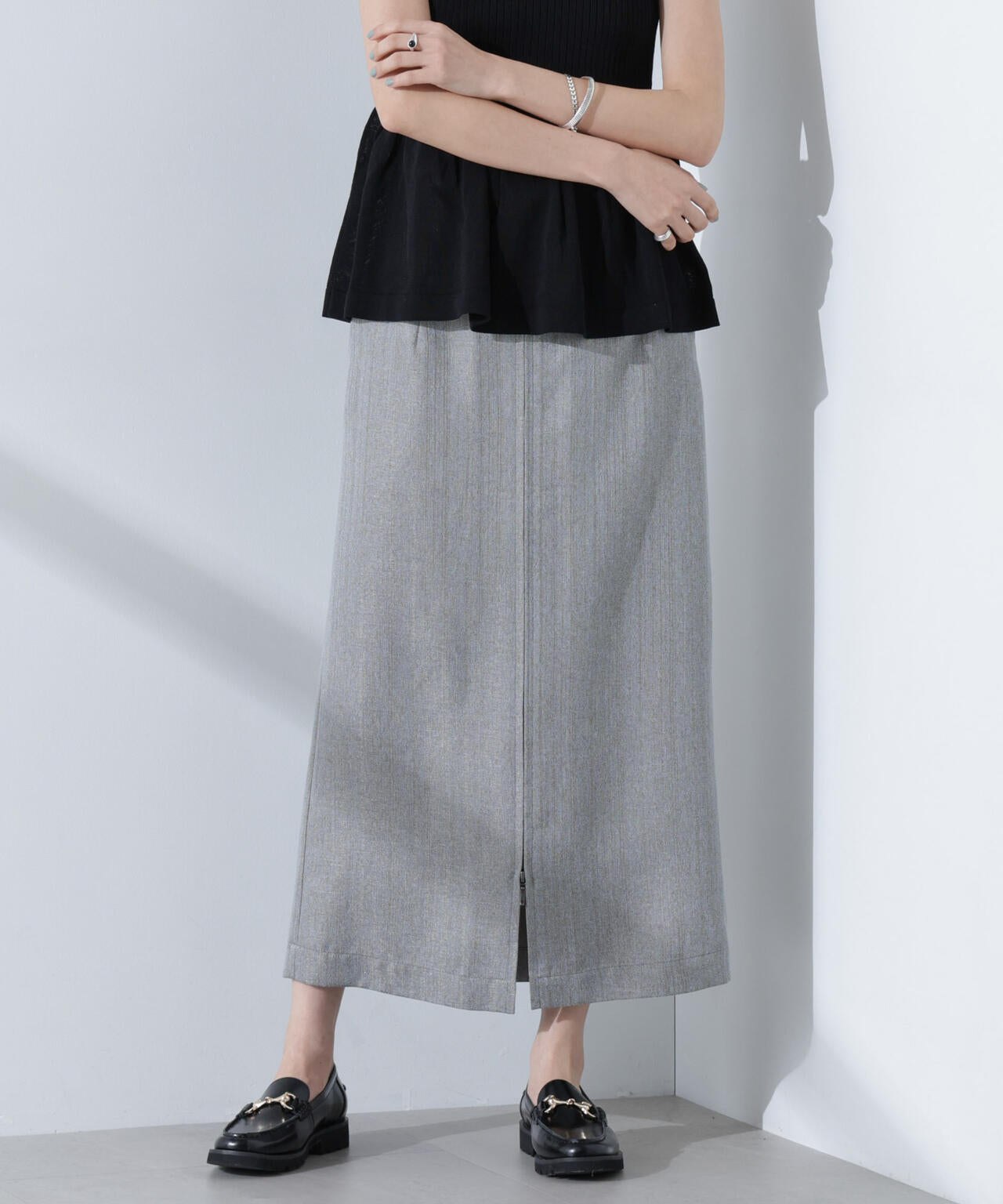 メタリックフロントZIPスリットタイトスカート 6735130307