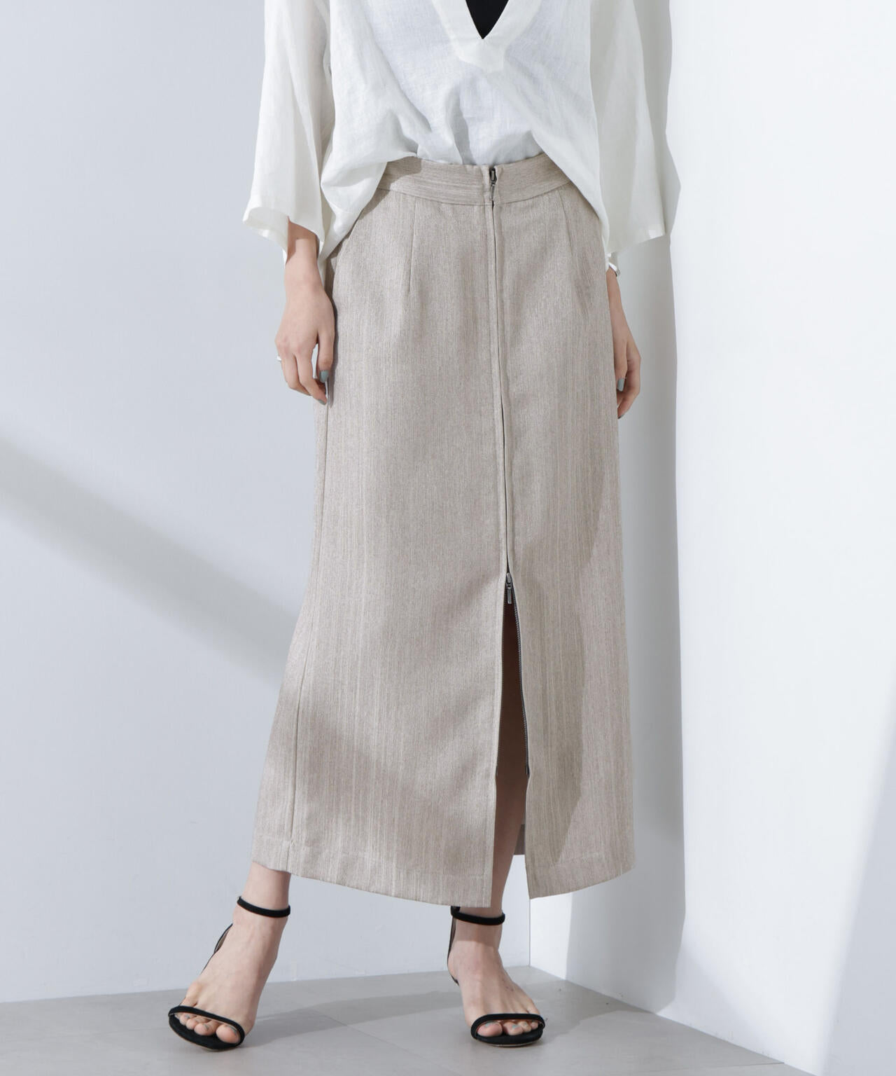 メタリックフロントZIPスリットタイトスカート 6735130307