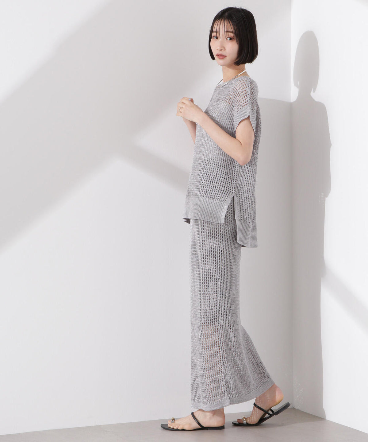 ラメメッシュニットタイトスカート (セットアップ可) 6735130315