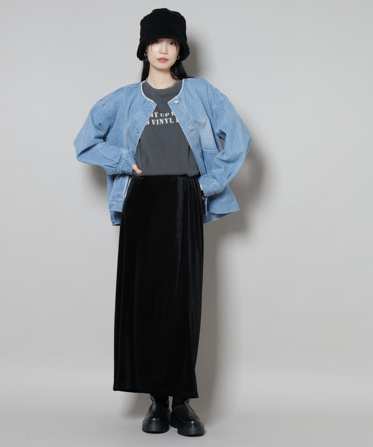 ノーカラーデニムジャケット 6735216305