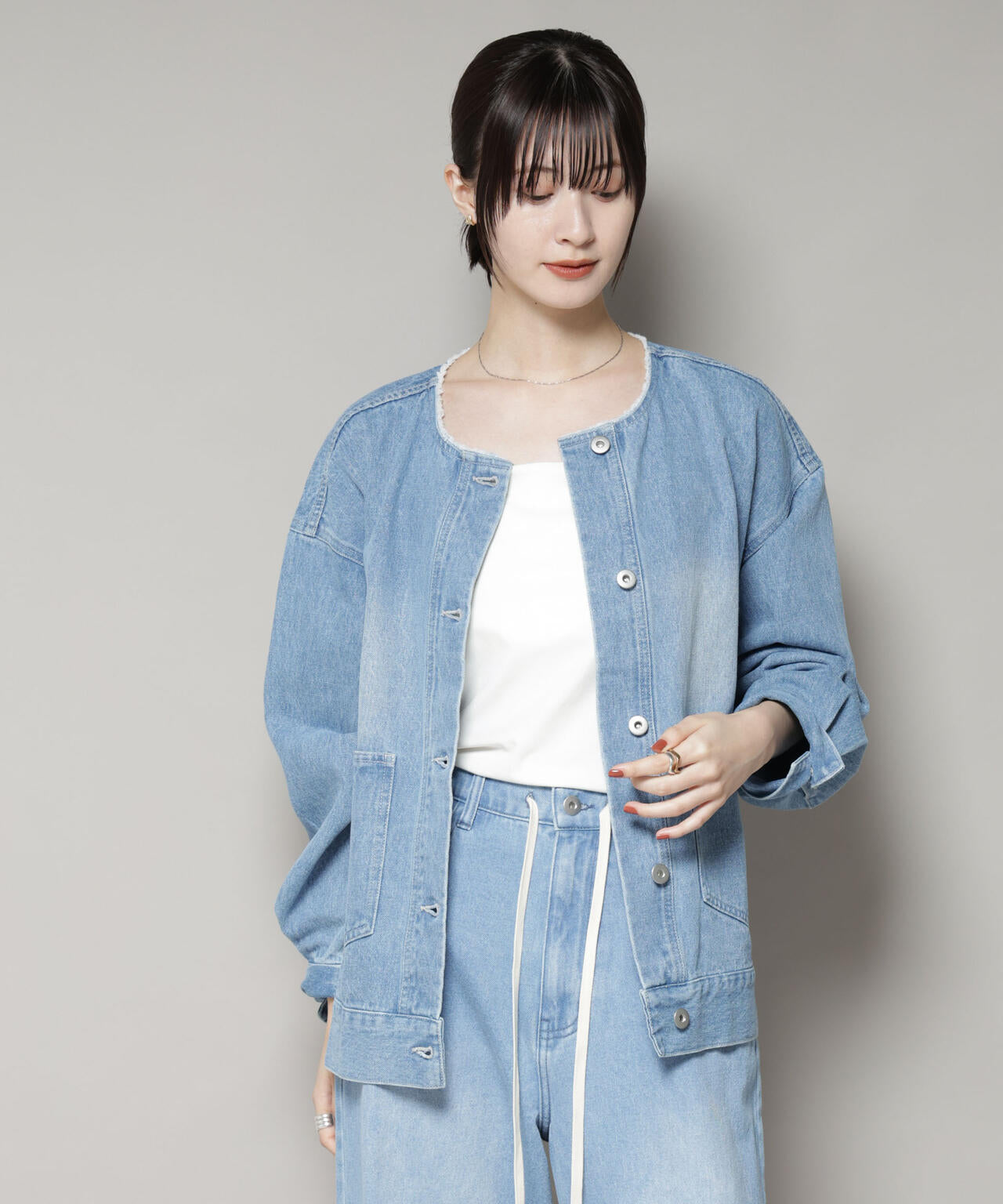 ノーカラーデニムジャケット 6735216305