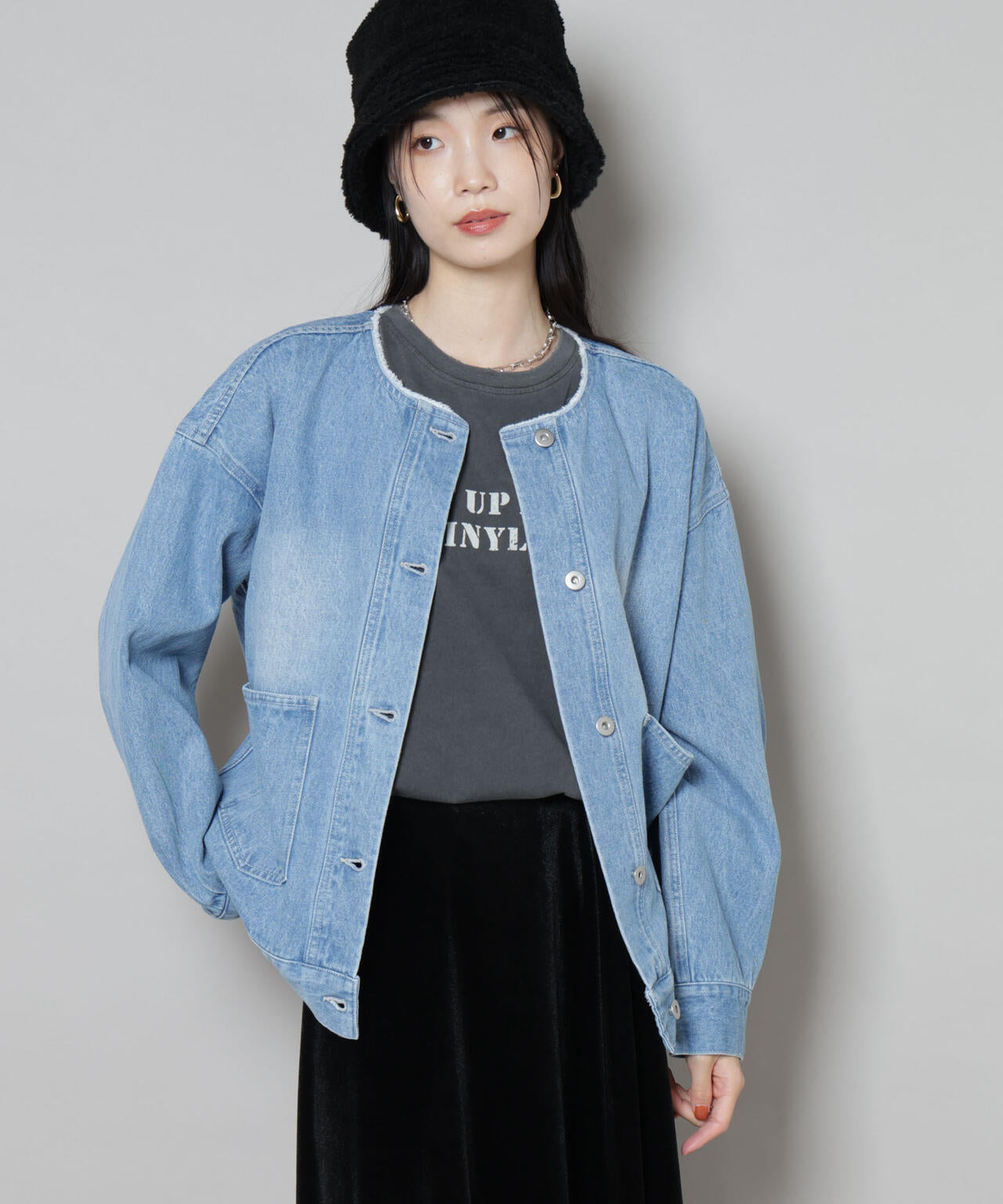 ノーカラーデニムジャケット 6735216305
