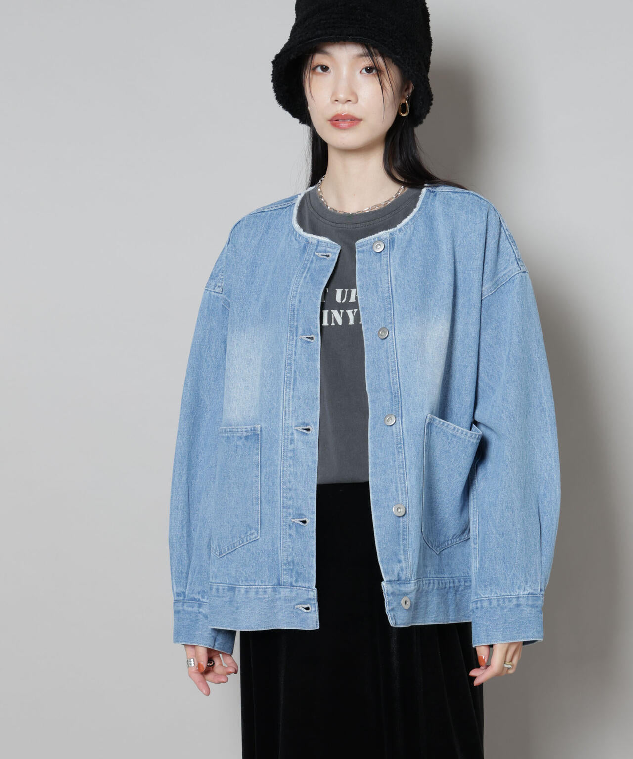 ノーカラーデニムジャケット 6735216305