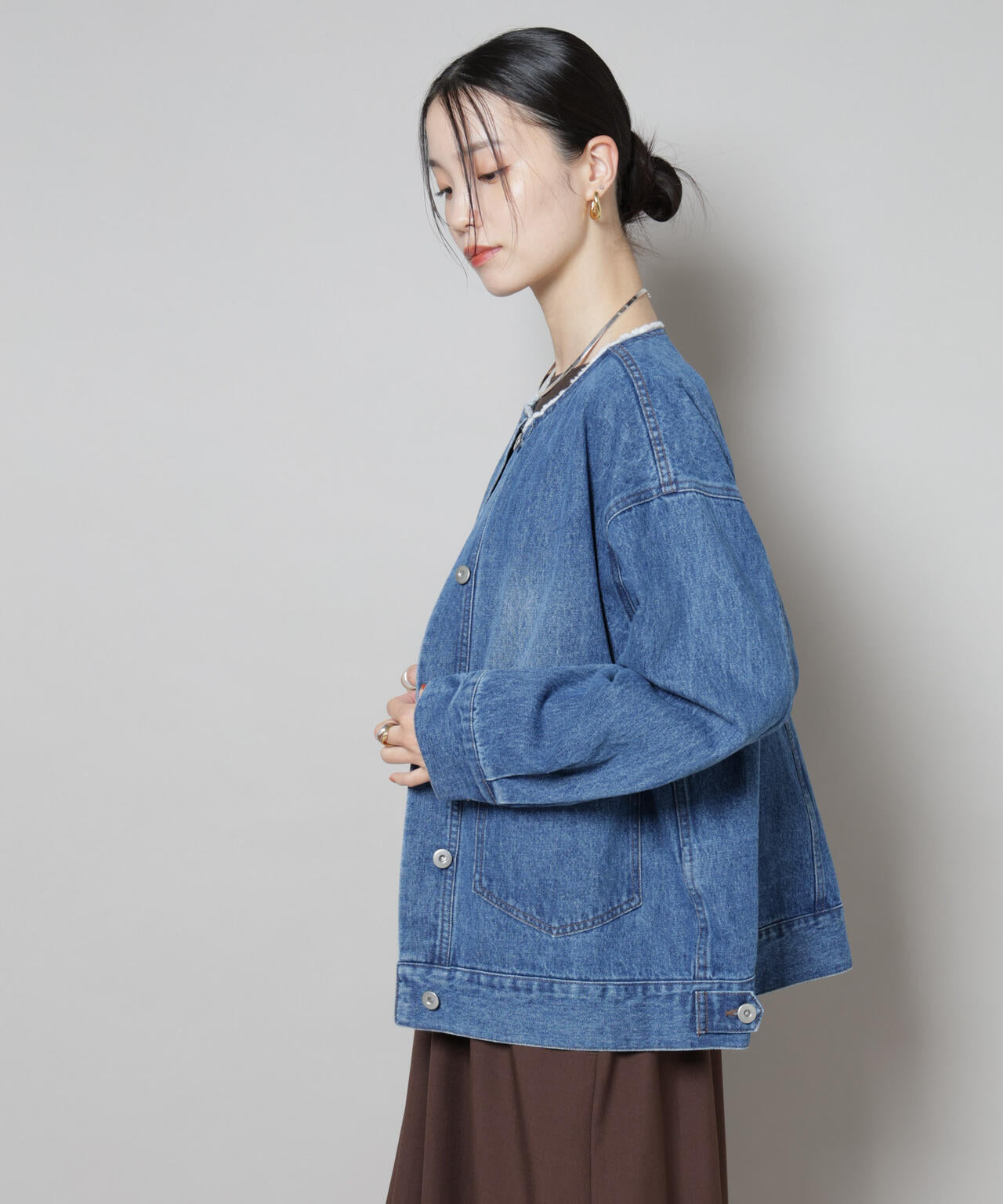 ノーカラーデニムジャケット 6735216305