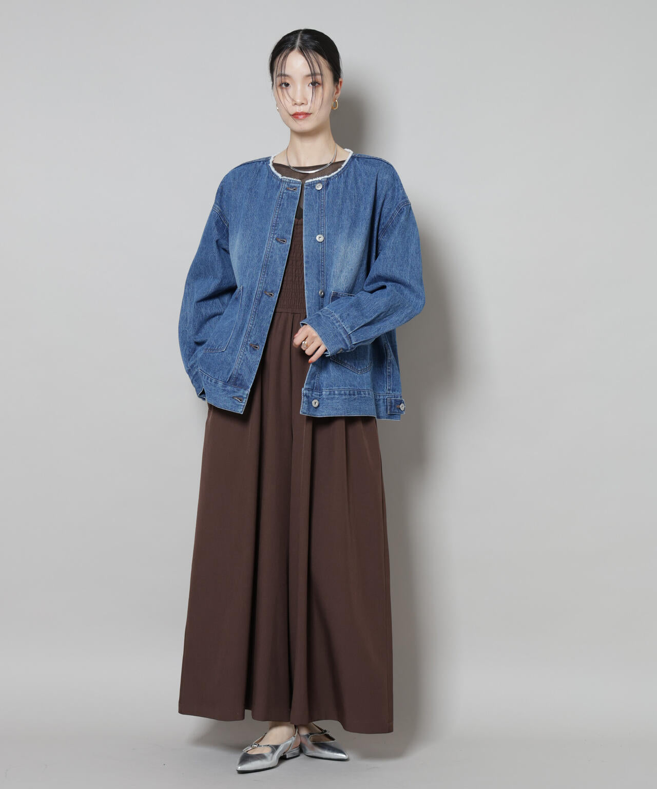 ノーカラーデニムジャケット 6735216305