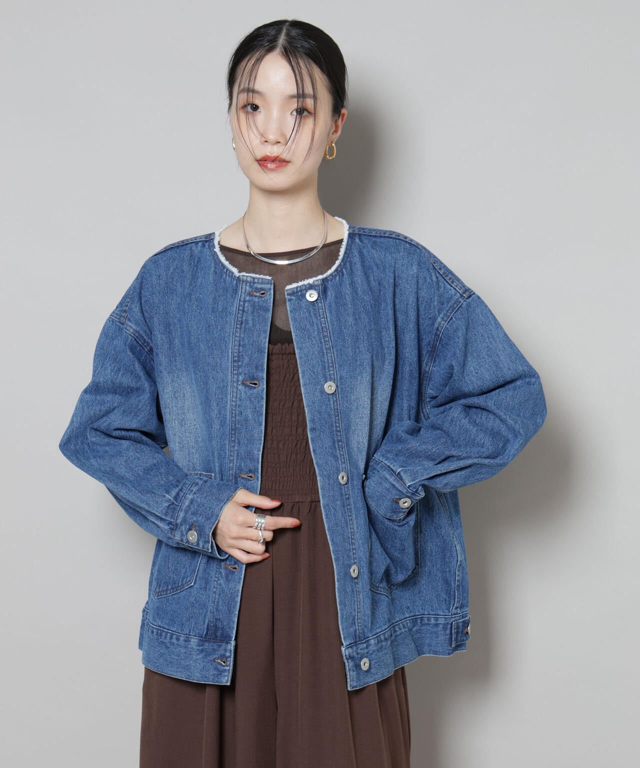 ノーカラーデニムジャケット 6735216305
